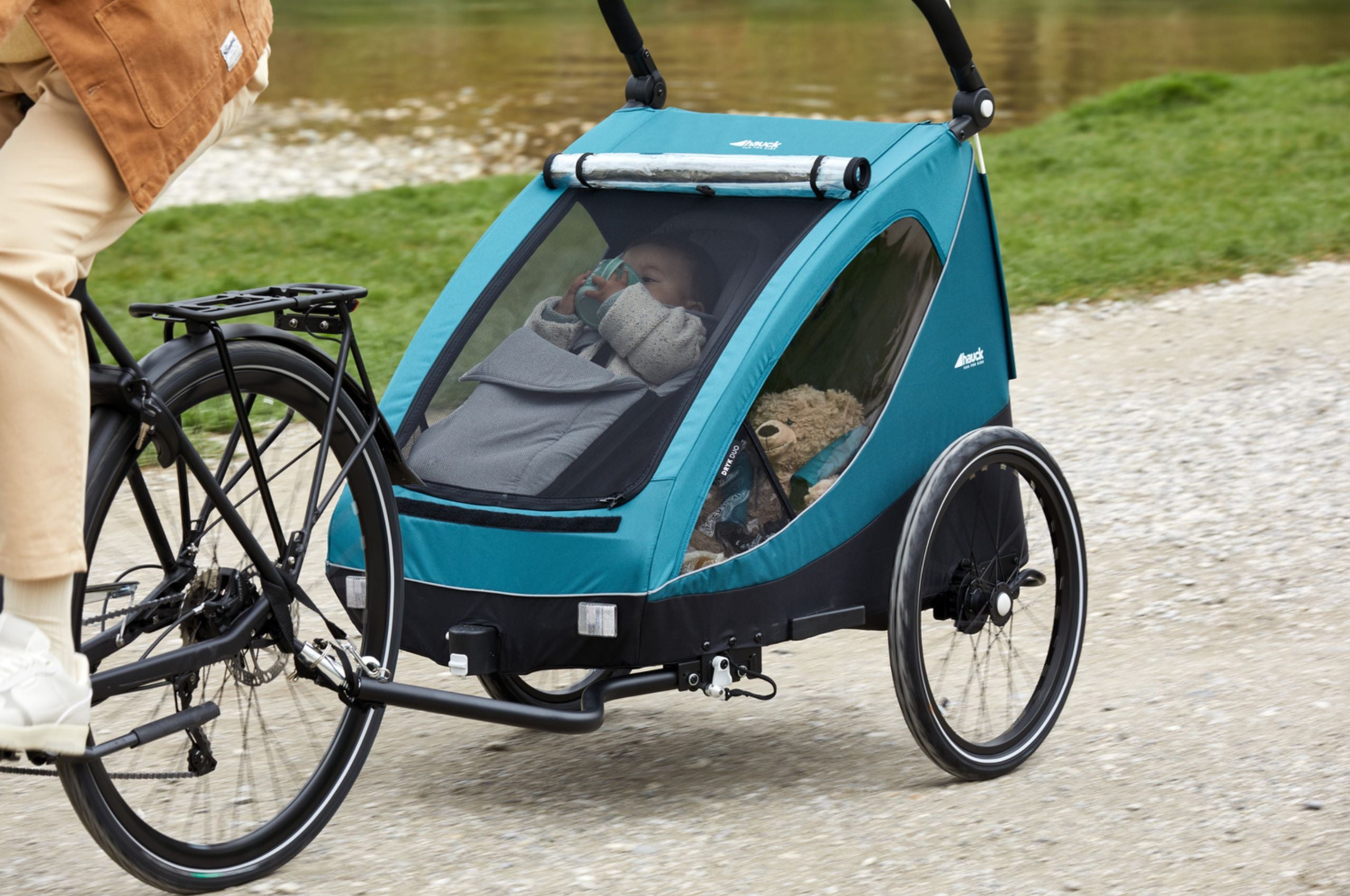 Hauck Dryk Duo - przyczepka rowerowa dwuosobowa | Melange Grey.