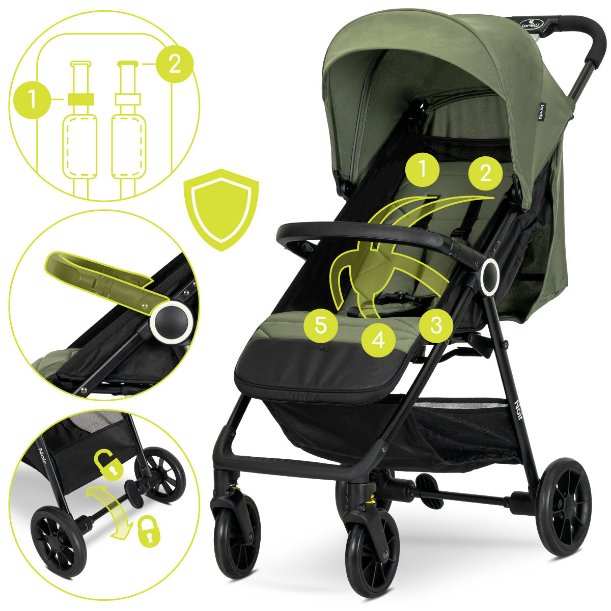 Lorelli Noir - wózek spacerowy do 22kg | Green