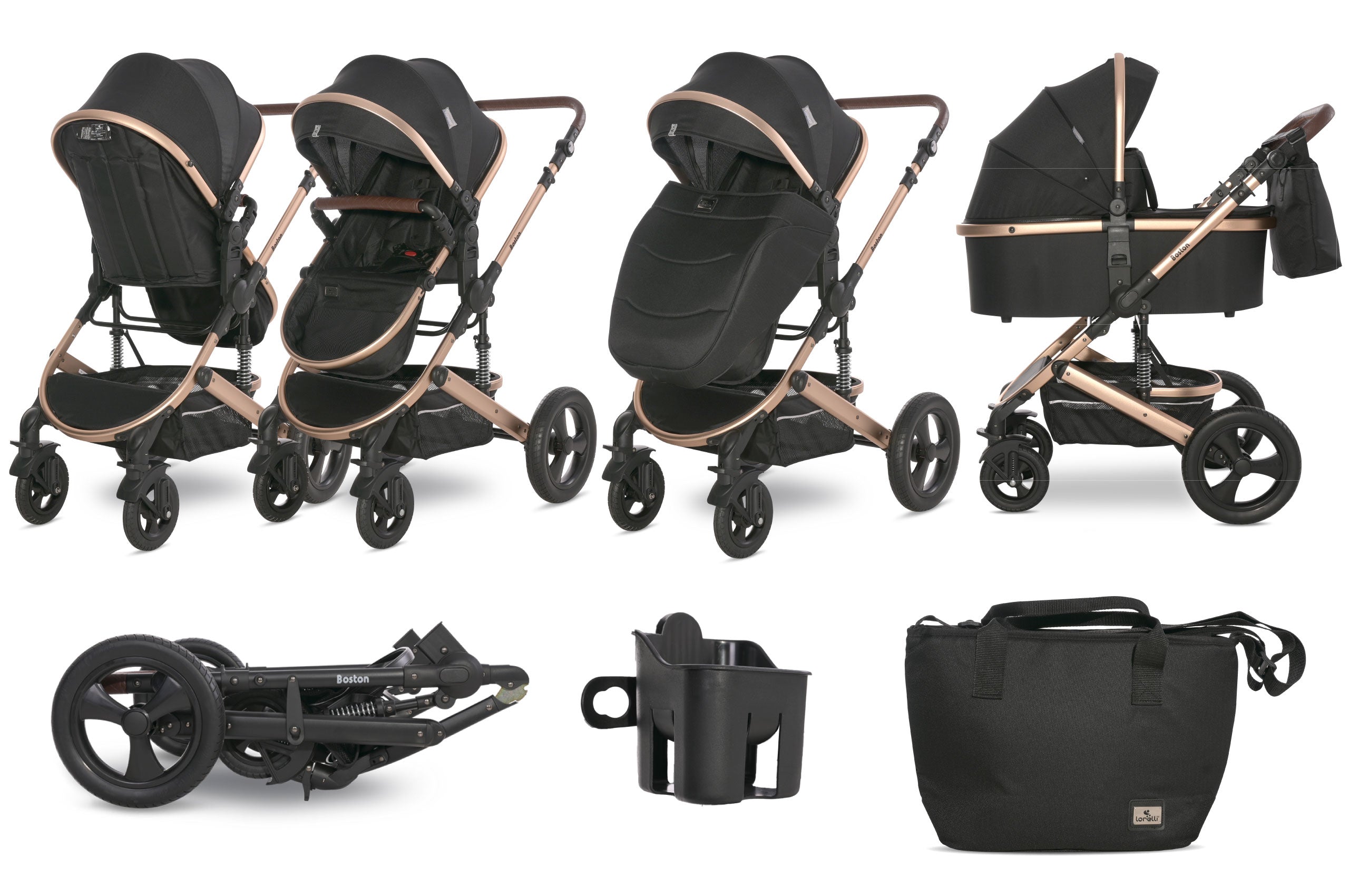 Lorelli Boston - wózek wielofunkcyjny 2w1 | Black + adaptery