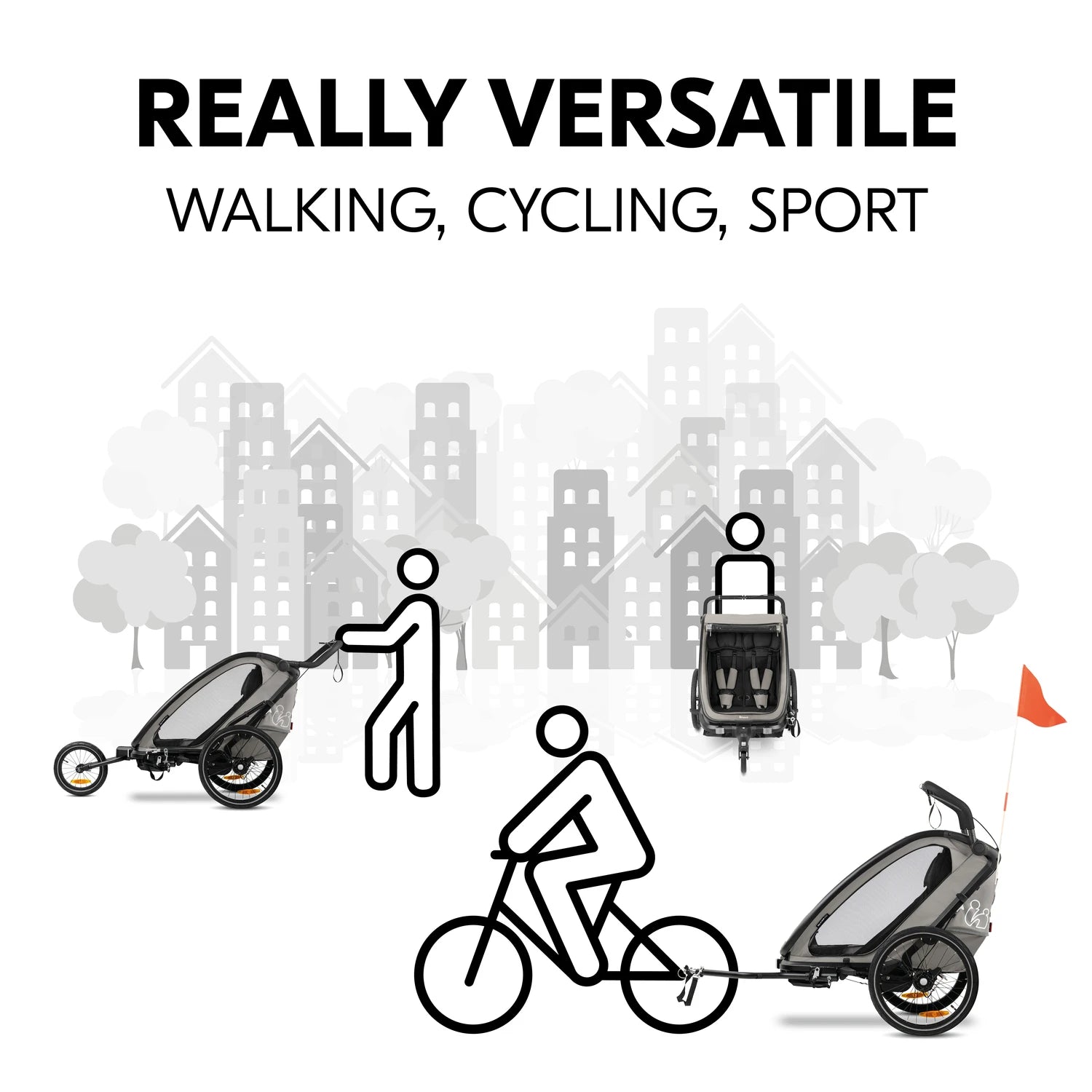 Hauck Bike n Walk duo - przyczepka rowerowa dwuosobowa | Light Grey.