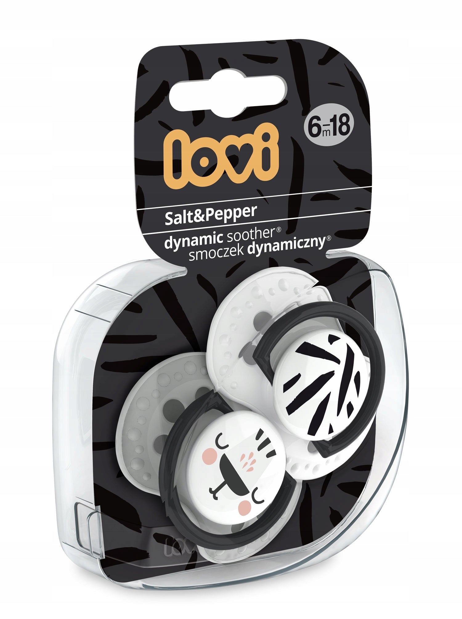 LOVI Smoczek uspakajający dynamiczny 6-18m SALT&PEPPER