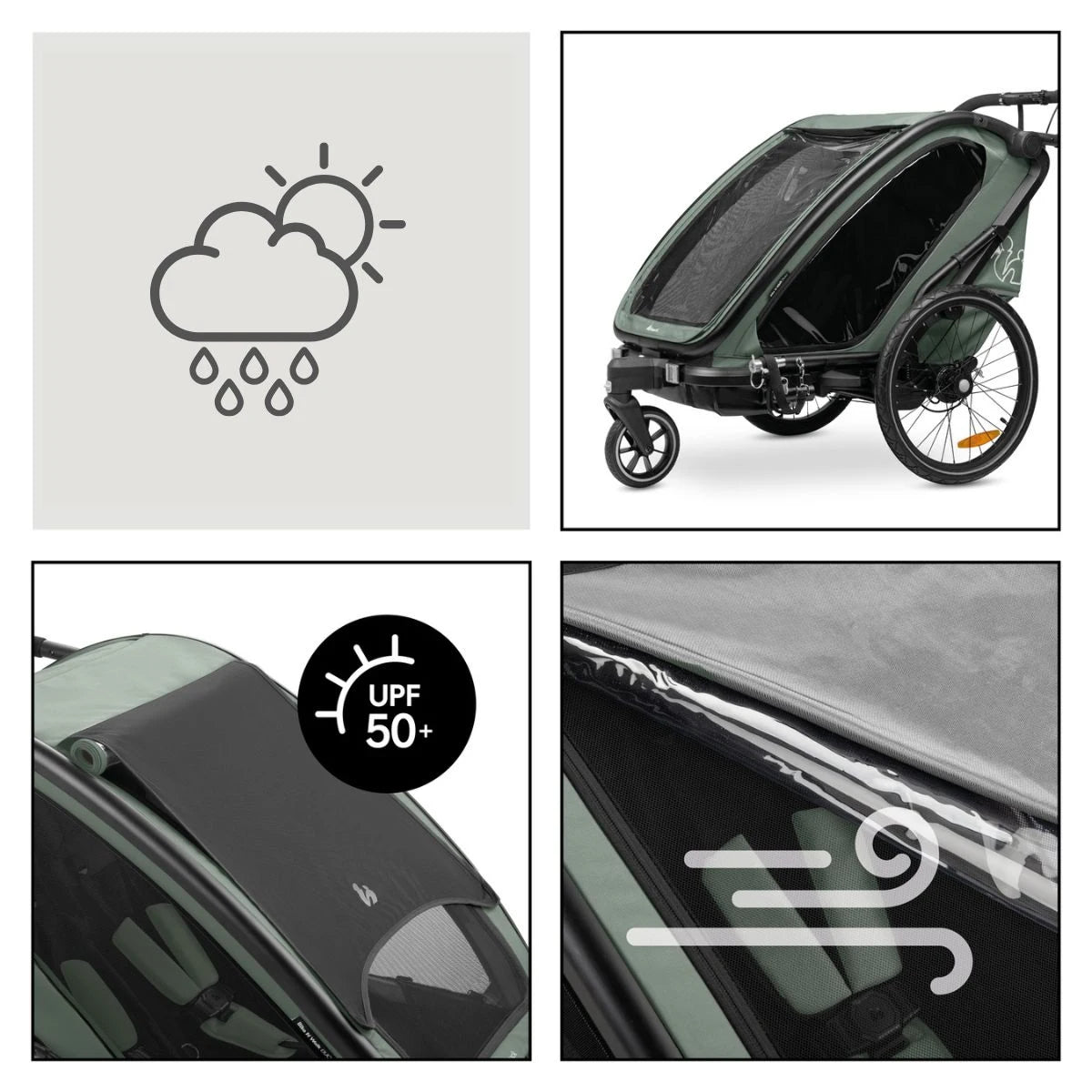 Hauck Bike n Walk duo - przyczepka rowerowa dwuosobowa | Dark Green.