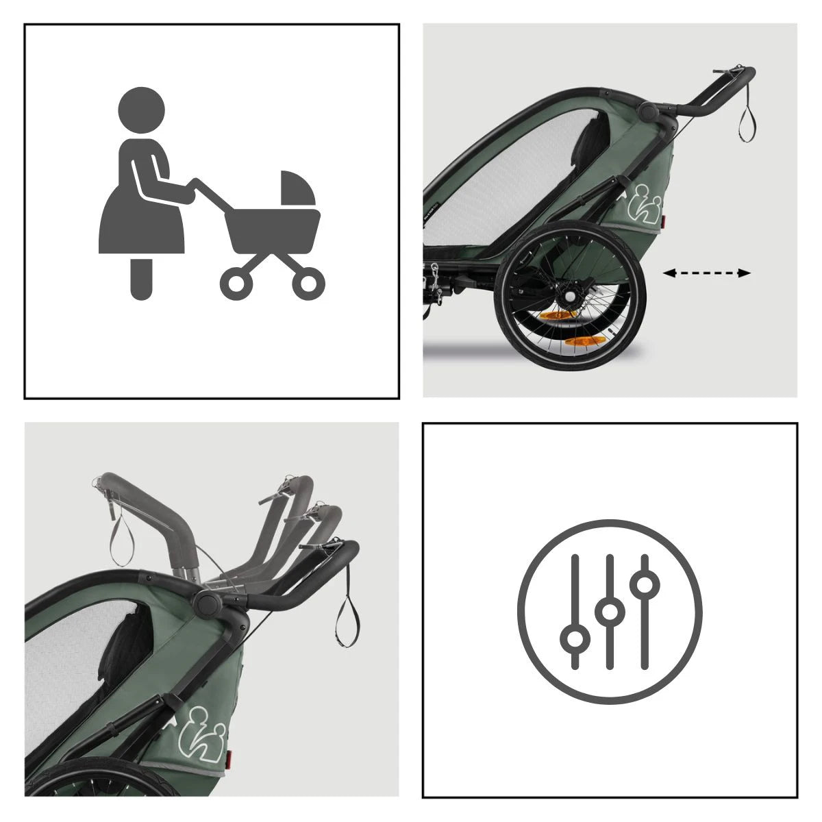 Hauck Bike n Walk duo - przyczepka rowerowa dwuosobowa | Dark Green.