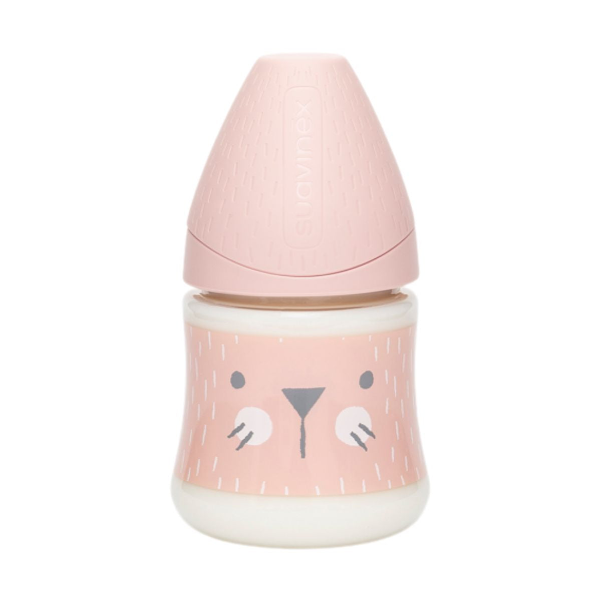Butelka Suavinex 150ml ze smoczkiem S HYGGE BABY Kotek różowy