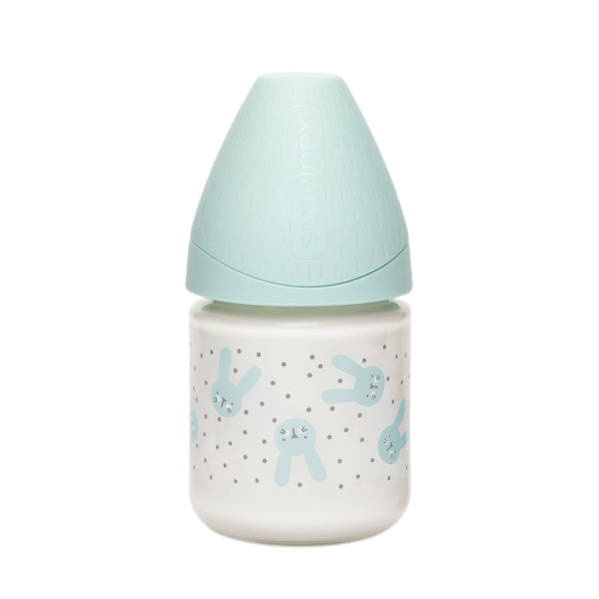 Suavinex Butelka szklana 120ml ze smoczkiem S Hygge Baby Miętowy Królik