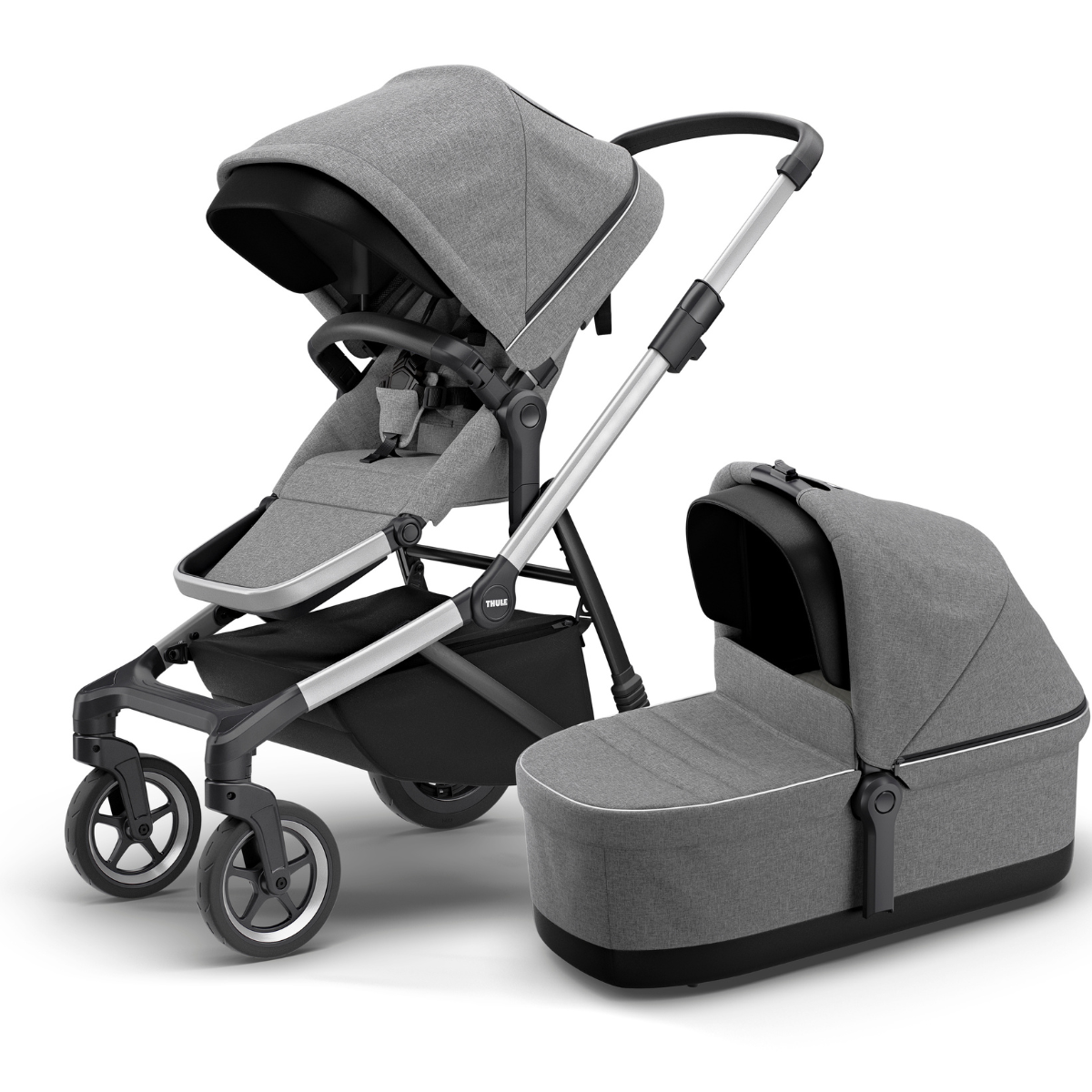 Thule Sleek Wózek spacerowy 3w1 zestaw z gondolą Grey Melange on Aluminum