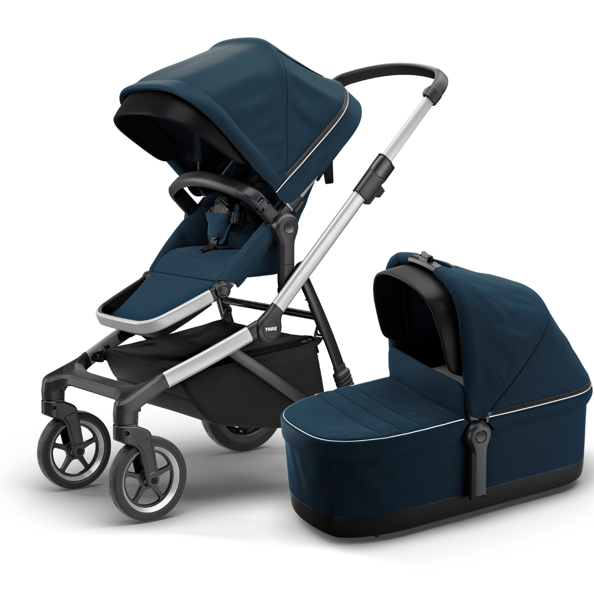 Thule Sleek Wózek spacerowy 3w1 zestaw z gondolą Navy Blue on Aluminum