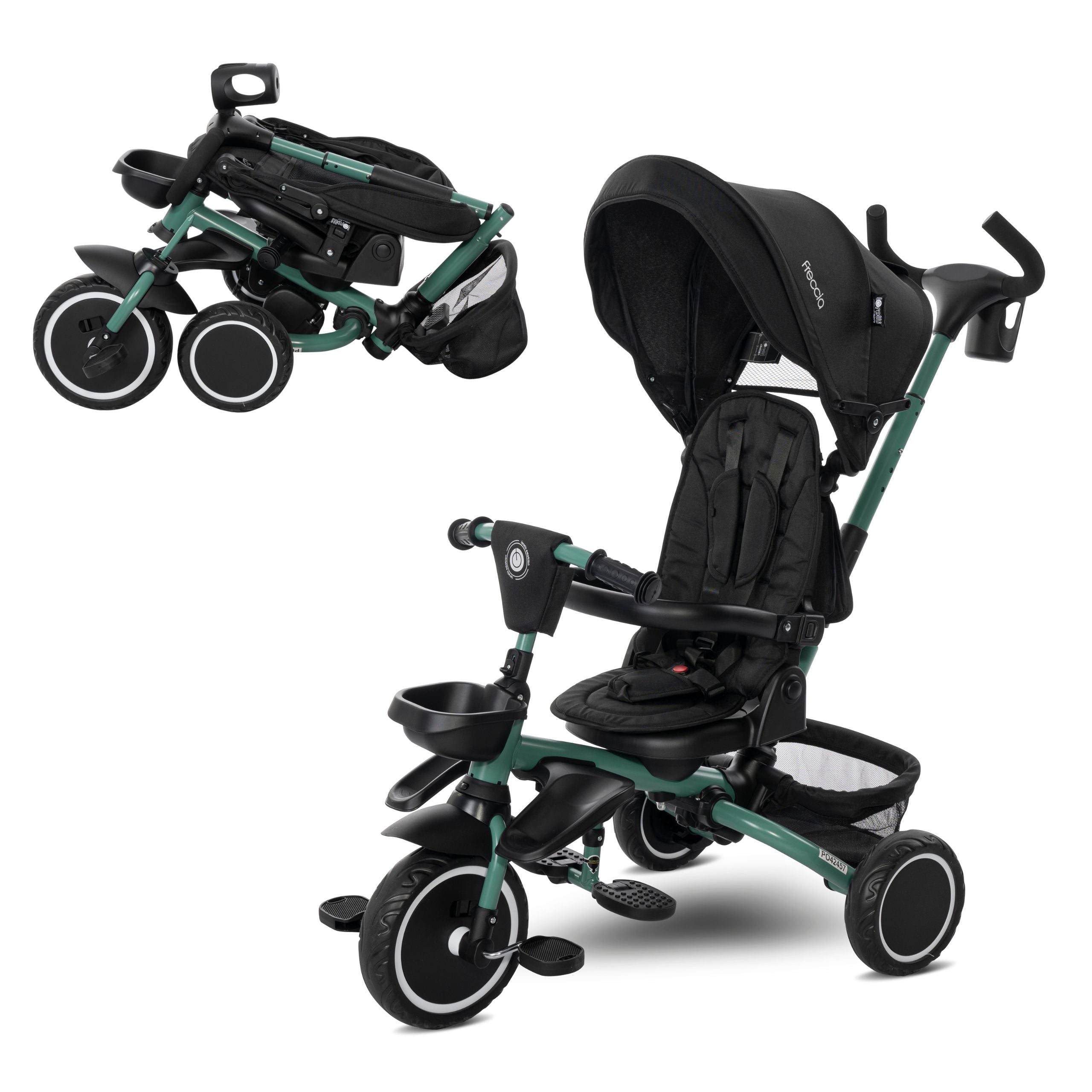 Lorelli Freccia - rowerek trójkołowy 5w1 pchacz składany z funkcją wolnego koła czarny.