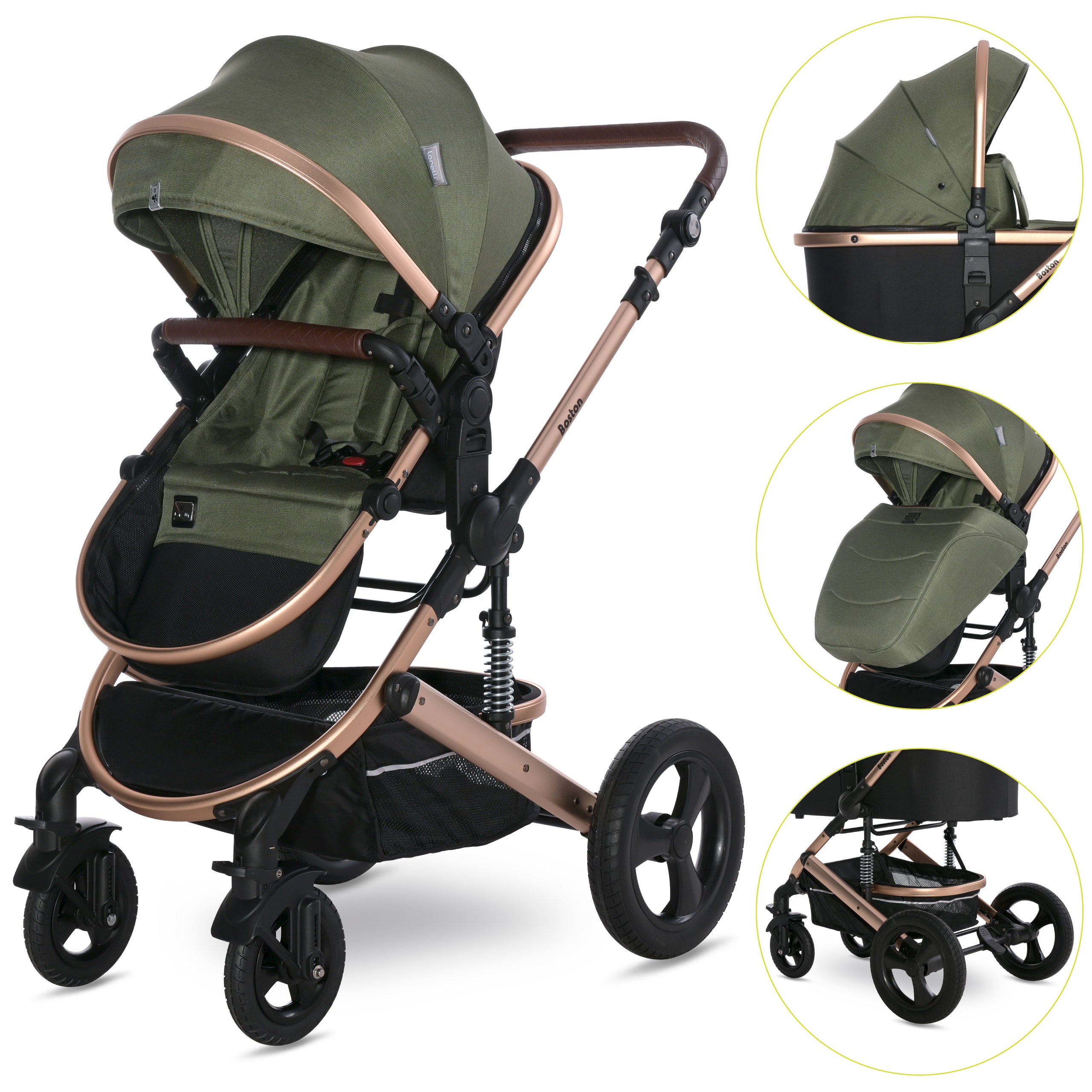 Lorelli Boston - wózek wielofunkcyjny 2w1 | Loden Green + adaptery