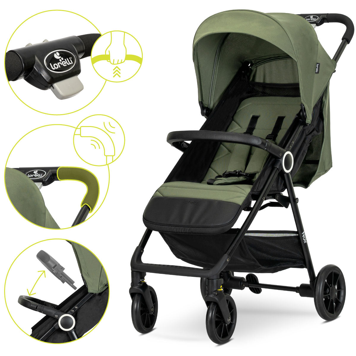 Lorelli Noir - wózek spacerowy do 22kg | Green