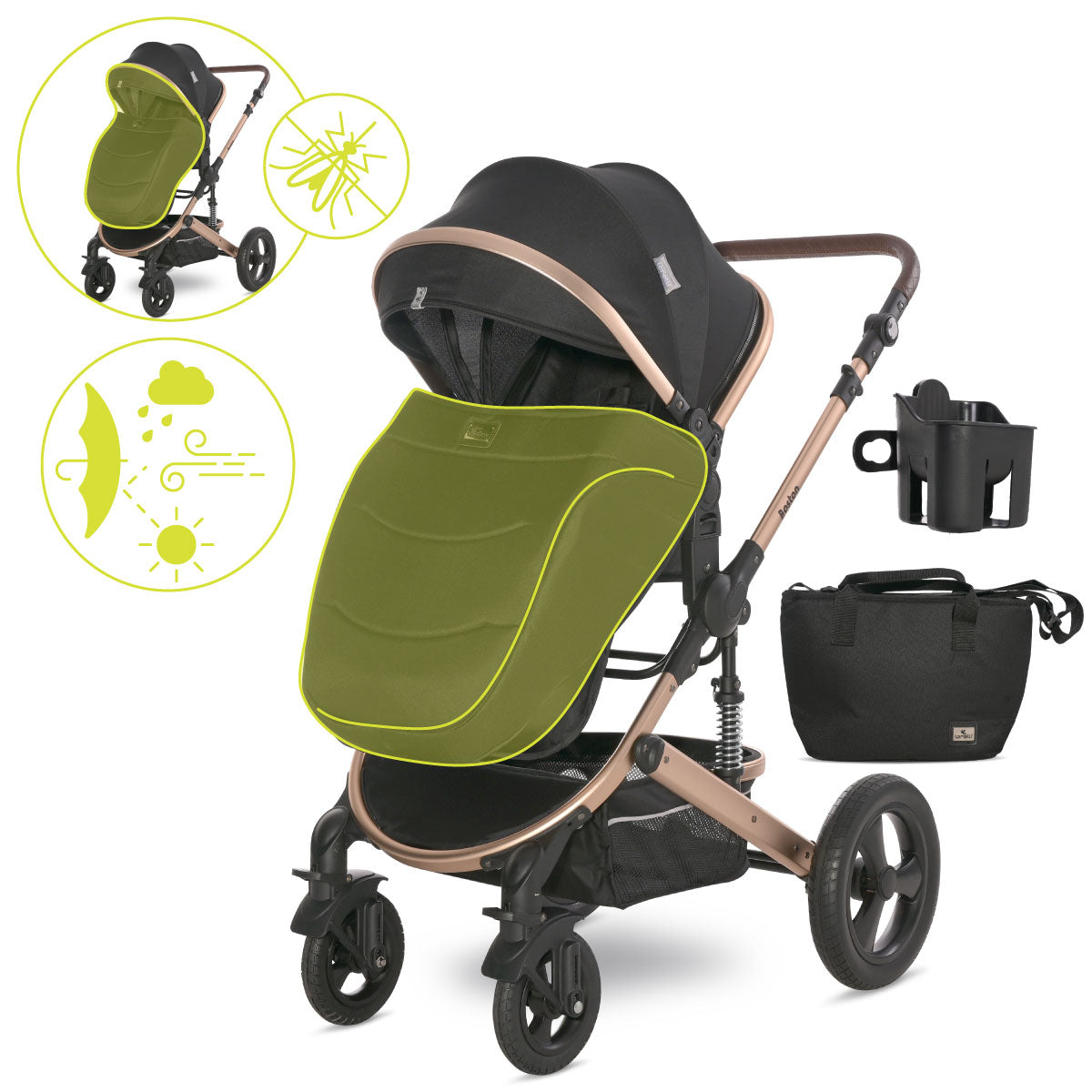 Lorelli Boston - wózek wielofunkcyjny 2w1 | Black + adaptery