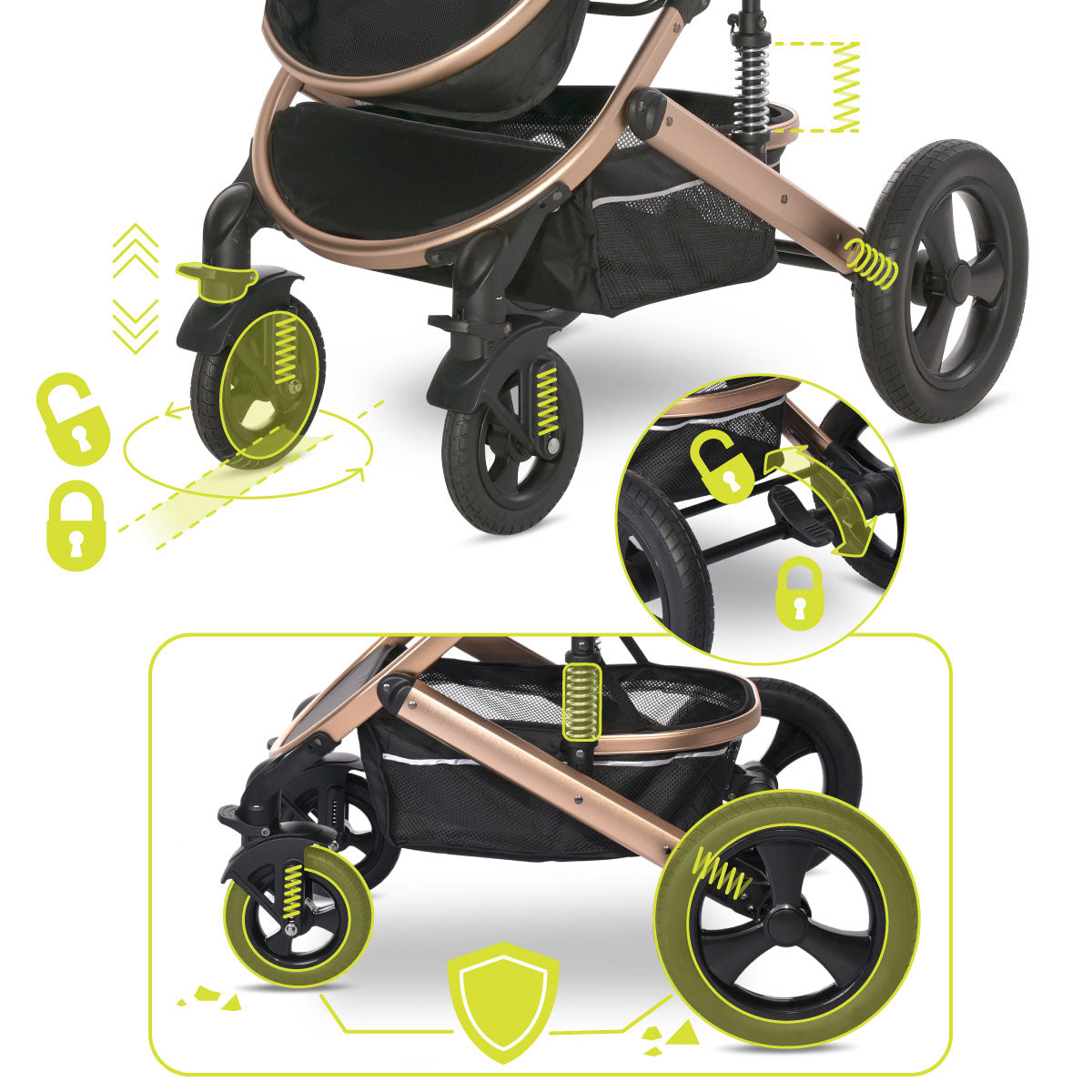 Lorelli Boston - wózek wielofunkcyjny 2w1 | Black + adaptery