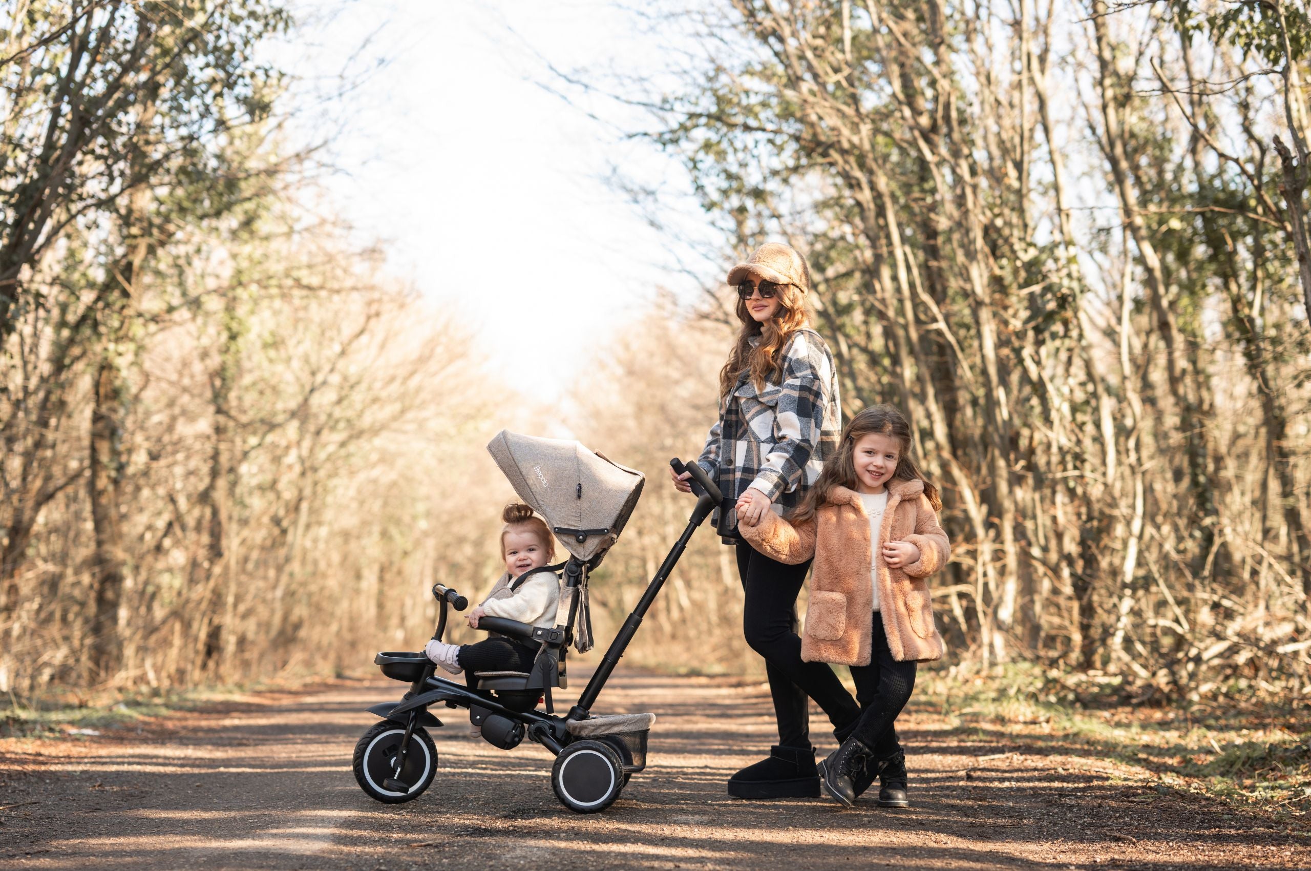 Lorelli Freccia - rowerek trójkołowy 5w1 pchacz składany z funkcją wolnego koła beżowy.