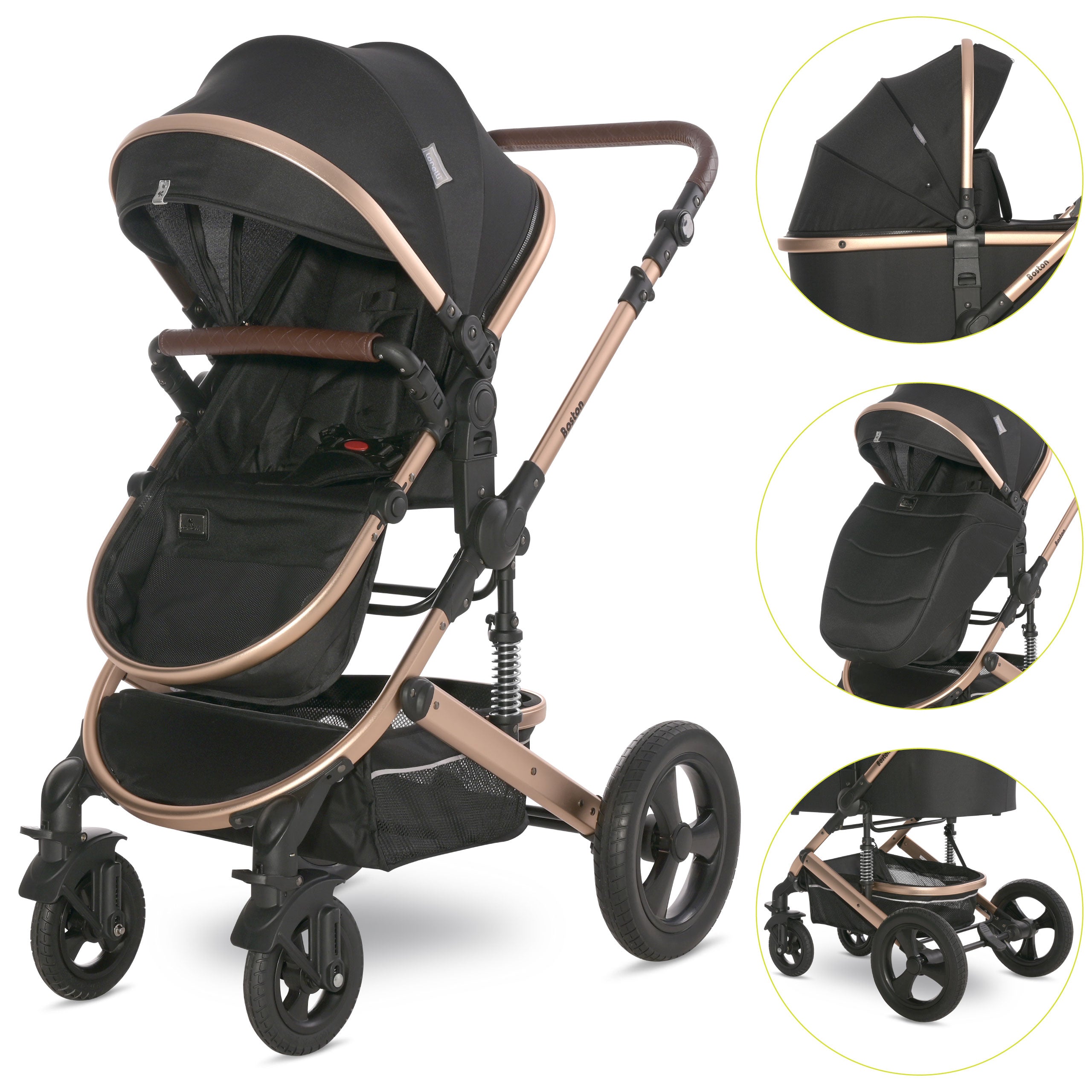 Lorelli Boston - wózek wielofunkcyjny 2w1 | Black + adaptery