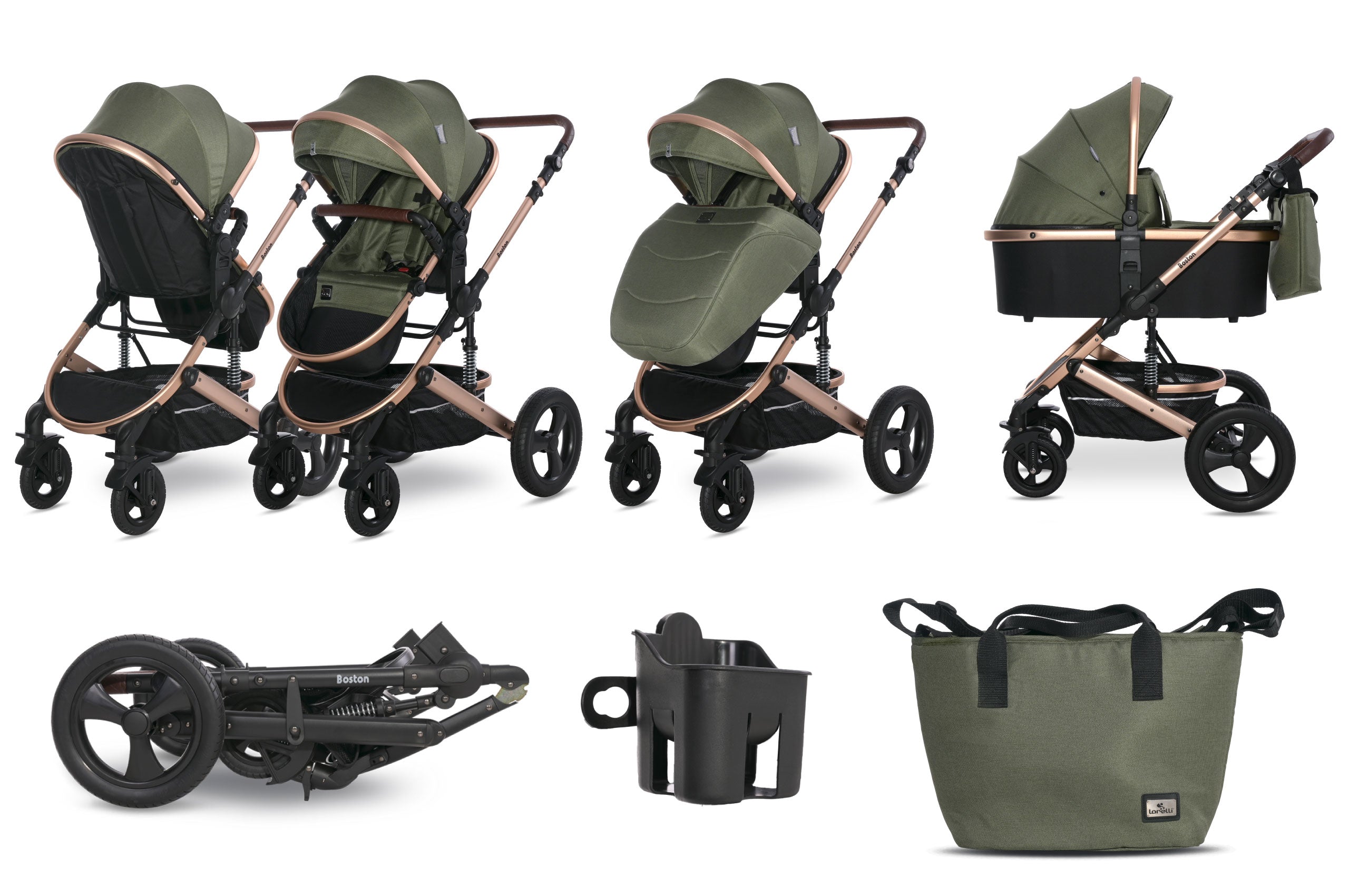 Lorelli Boston - wózek wielofunkcyjny 2w1 | Loden Green + adaptery
