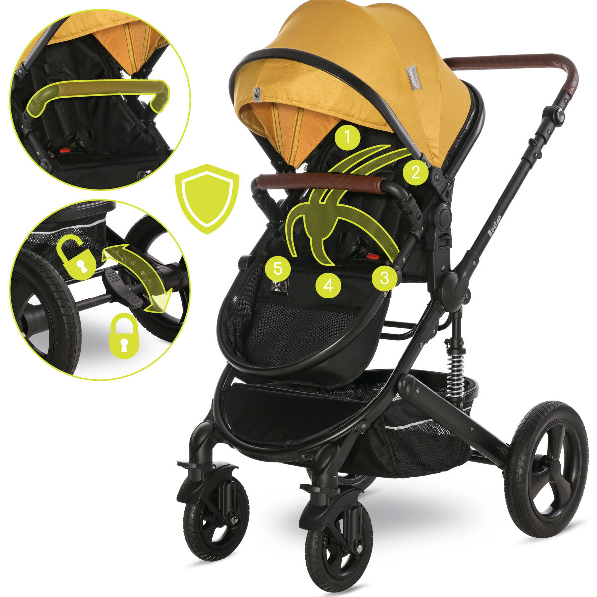 Lorelli Boston - wózek wielofunkcyjny 2w1 | Lemon Curry + adaptery