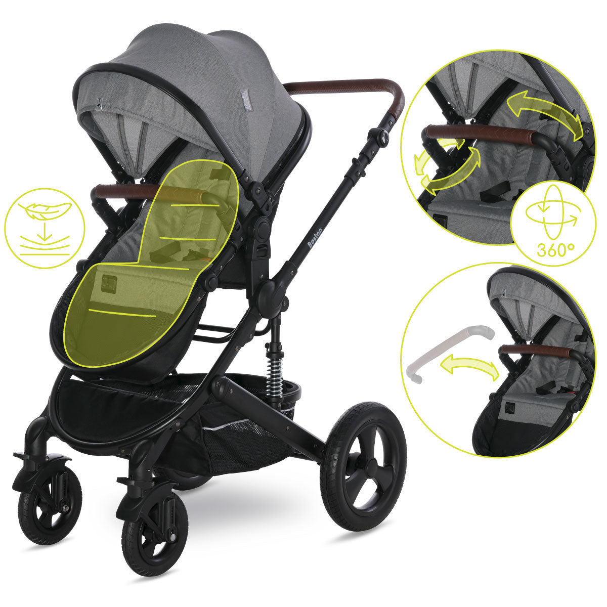 Lorelli Boston - wózek wielofunkcyjny 2w1 | Grey + adaptery