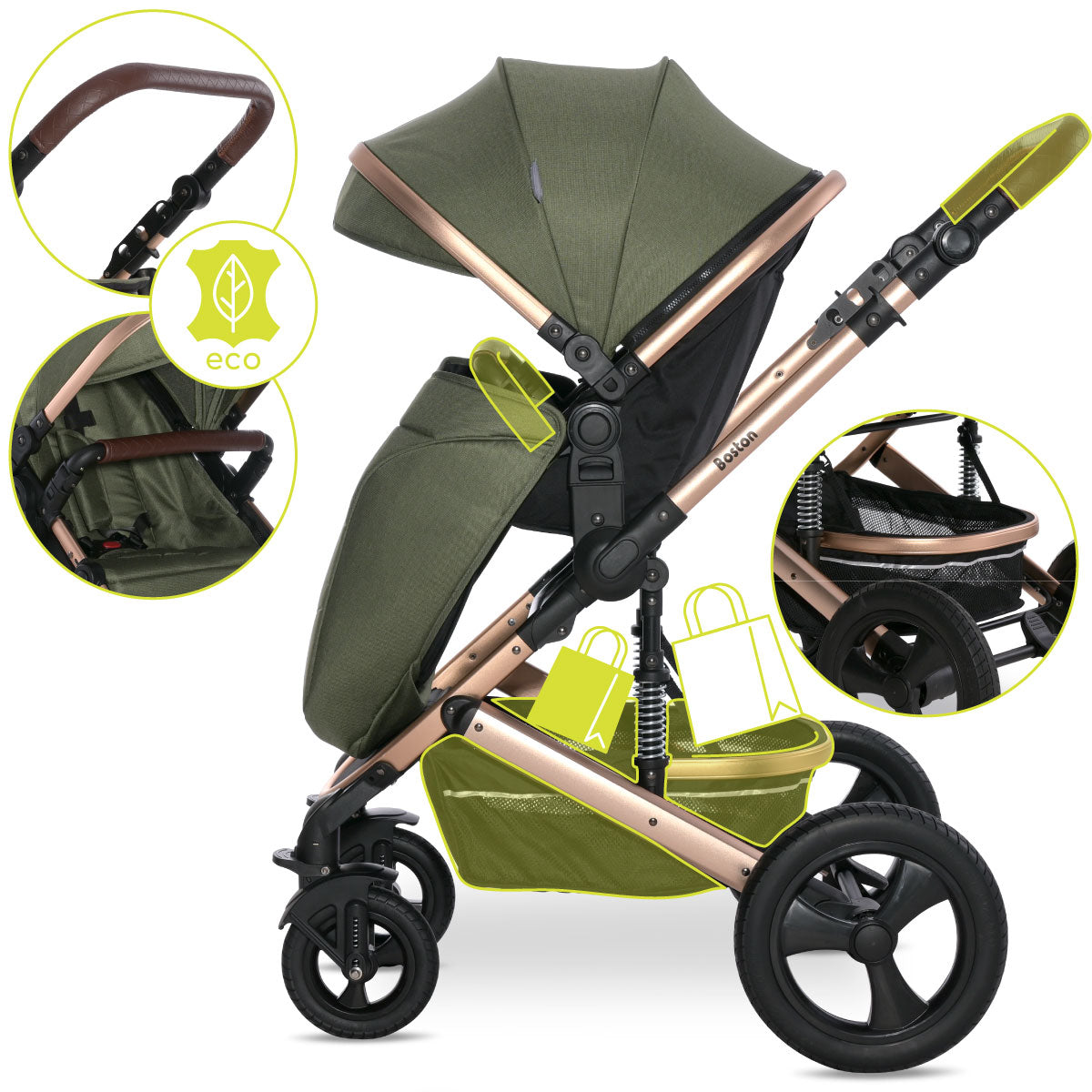 Lorelli Boston - wózek wielofunkcyjny 2w1 | Loden Green + adaptery