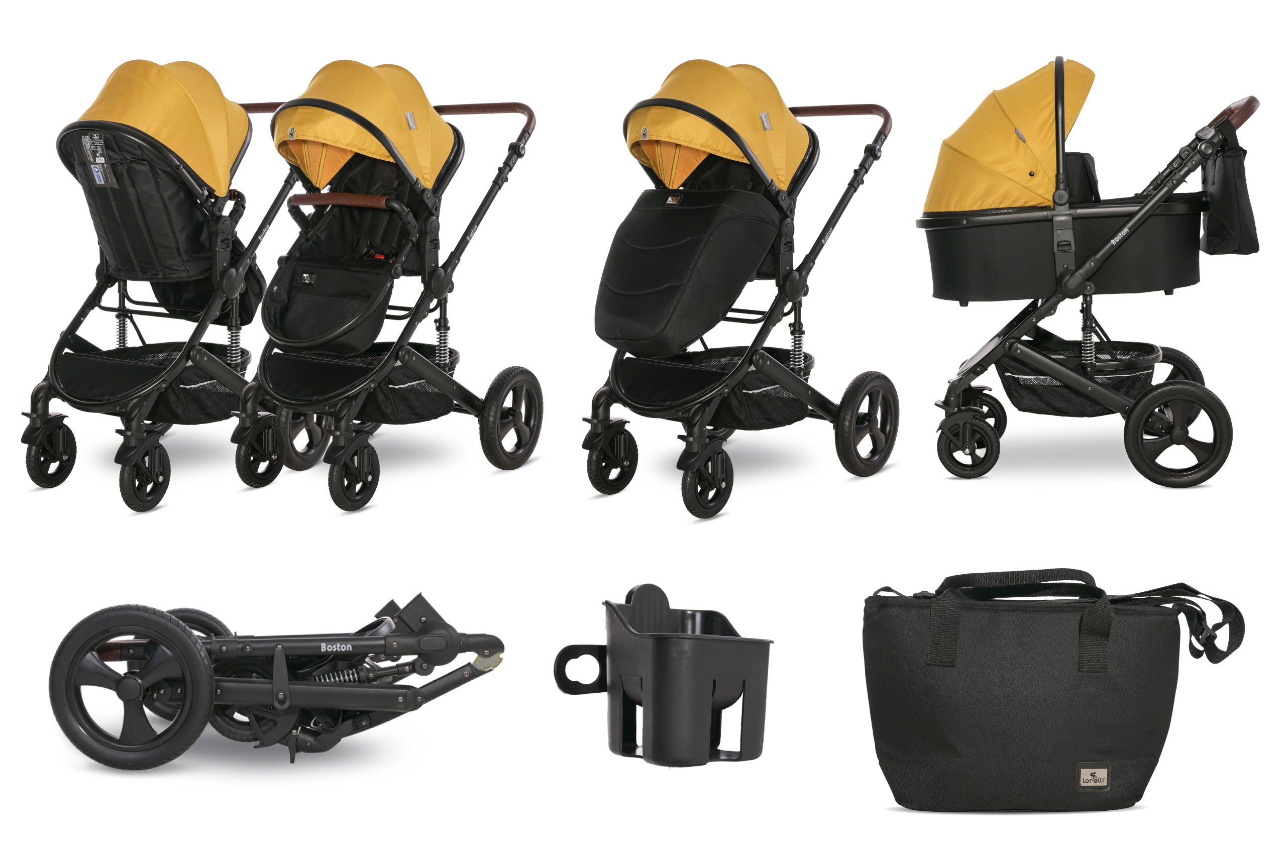Lorelli Boston - wózek wielofunkcyjny 2w1 | Lemon Curry + adaptery