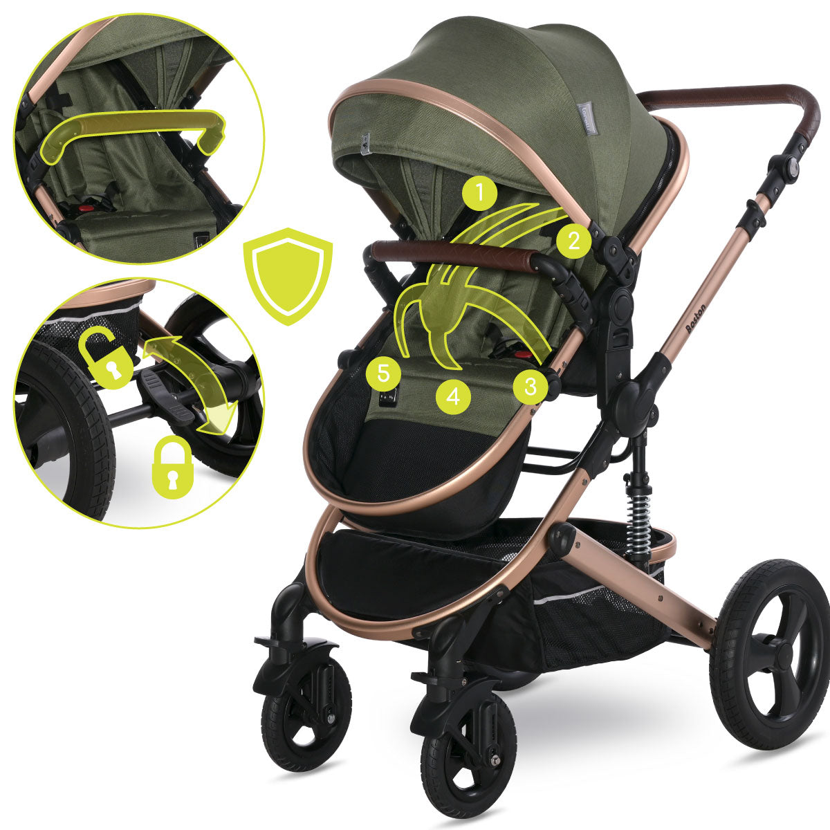 Lorelli Boston - wózek wielofunkcyjny 2w1 | Loden Green + adaptery