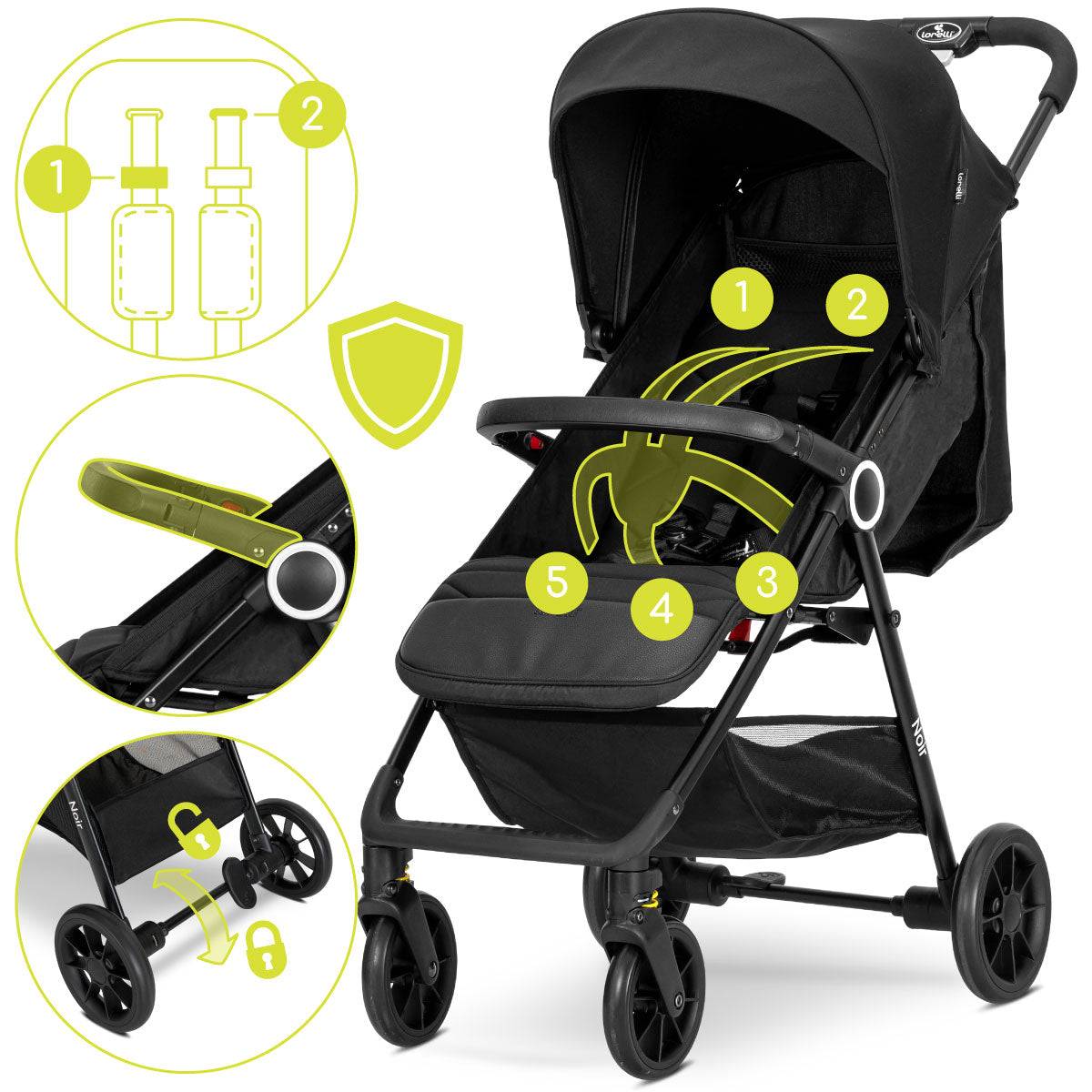 Lorelli Noir - wózek spacerowy do 22kg | Black