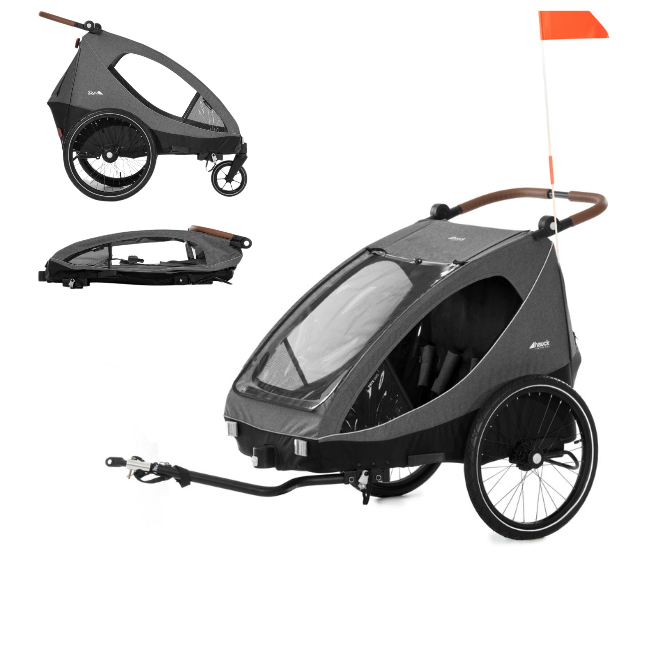 Hauck Dryk Duo - przyczepka rowerowa dwuosobowa | Melange Grey.