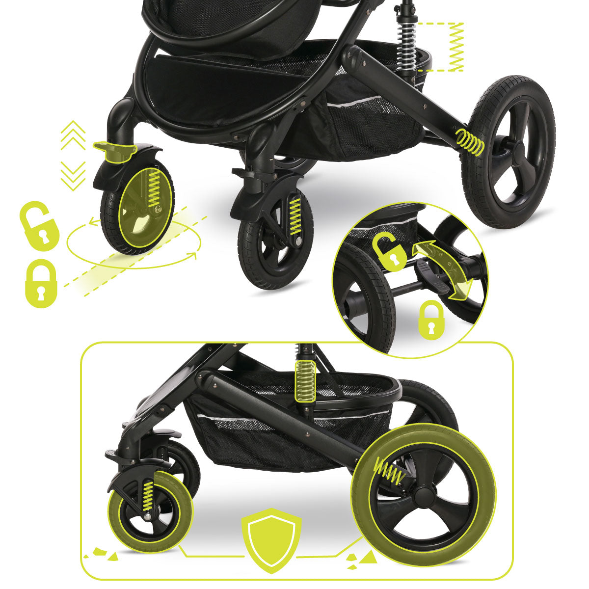 Lorelli Boston - wózek wielofunkcyjny 2w1 | Lemon Curry + adaptery