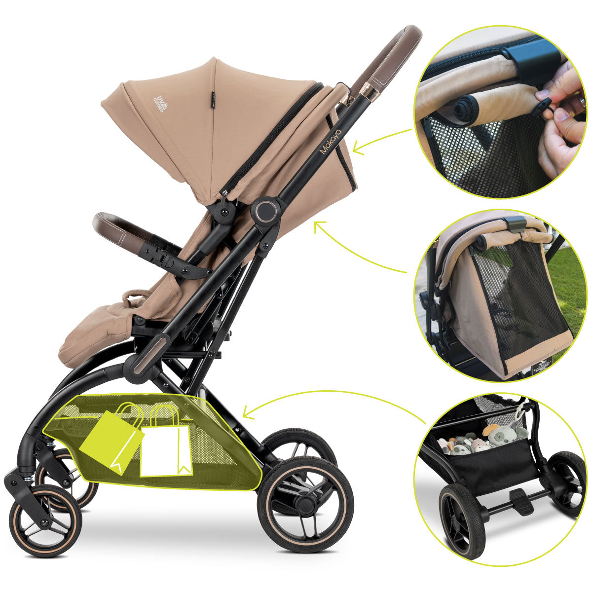 Lorelli Makaya - wózek spacerowy do 22kg obrotowy 360 | Beige