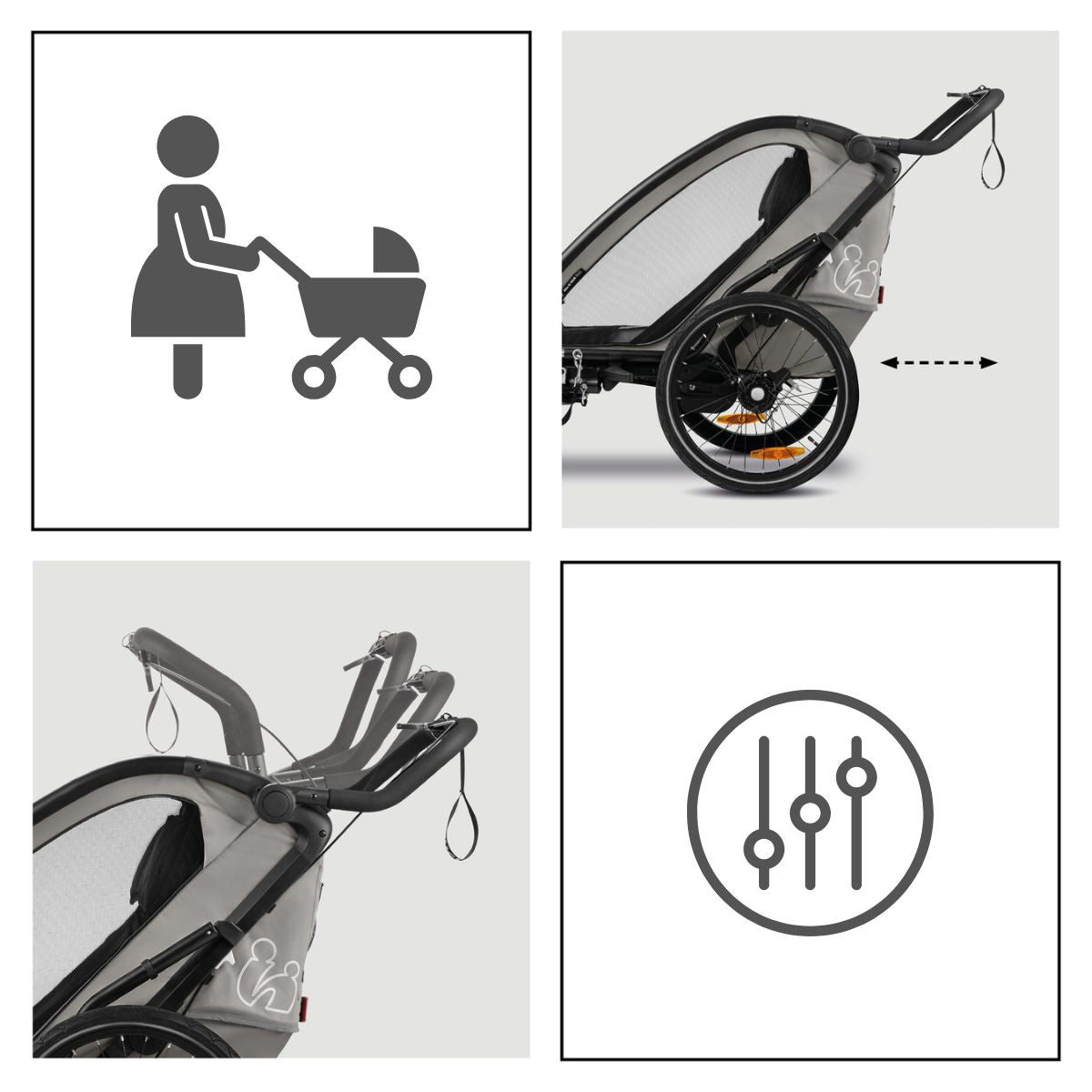 Hauck Bike n Walk duo - przyczepka rowerowa dwuosobowa | Light Grey.