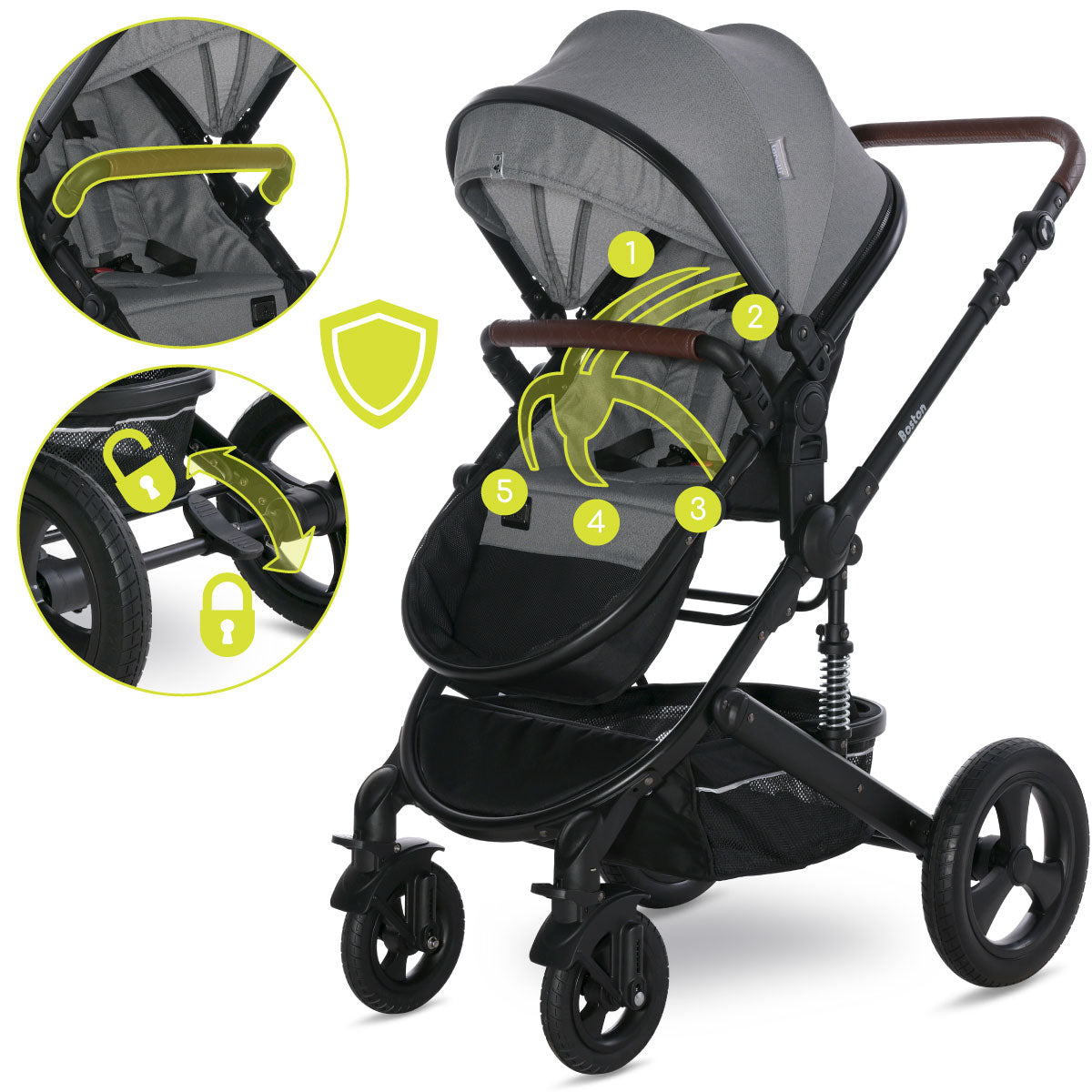 Lorelli Boston - wózek wielofunkcyjny 2w1 | Grey + adaptery