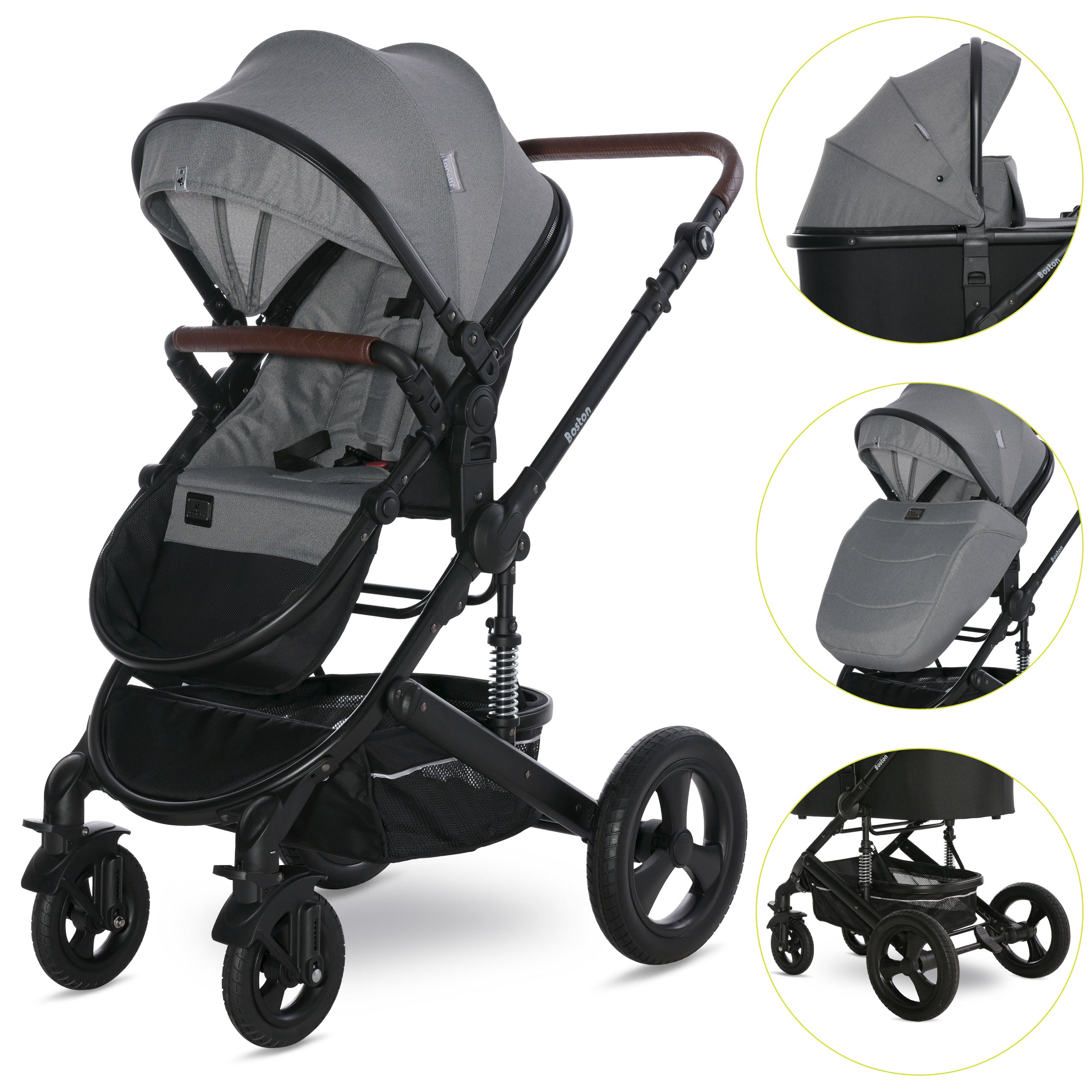 Lorelli Boston - wózek wielofunkcyjny 2w1 | Grey + adaptery