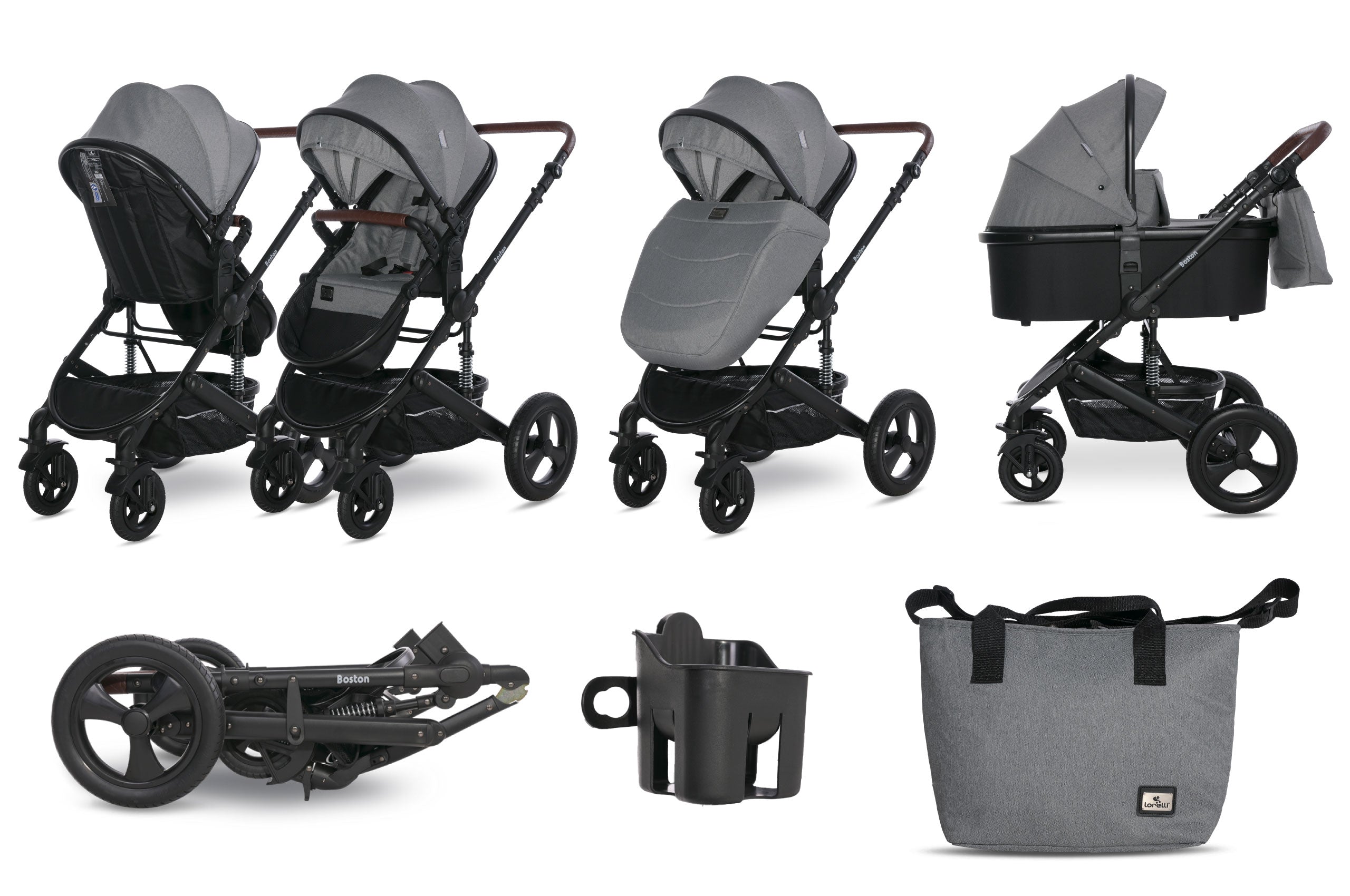 Lorelli Boston - wózek wielofunkcyjny 2w1 | Grey + adaptery