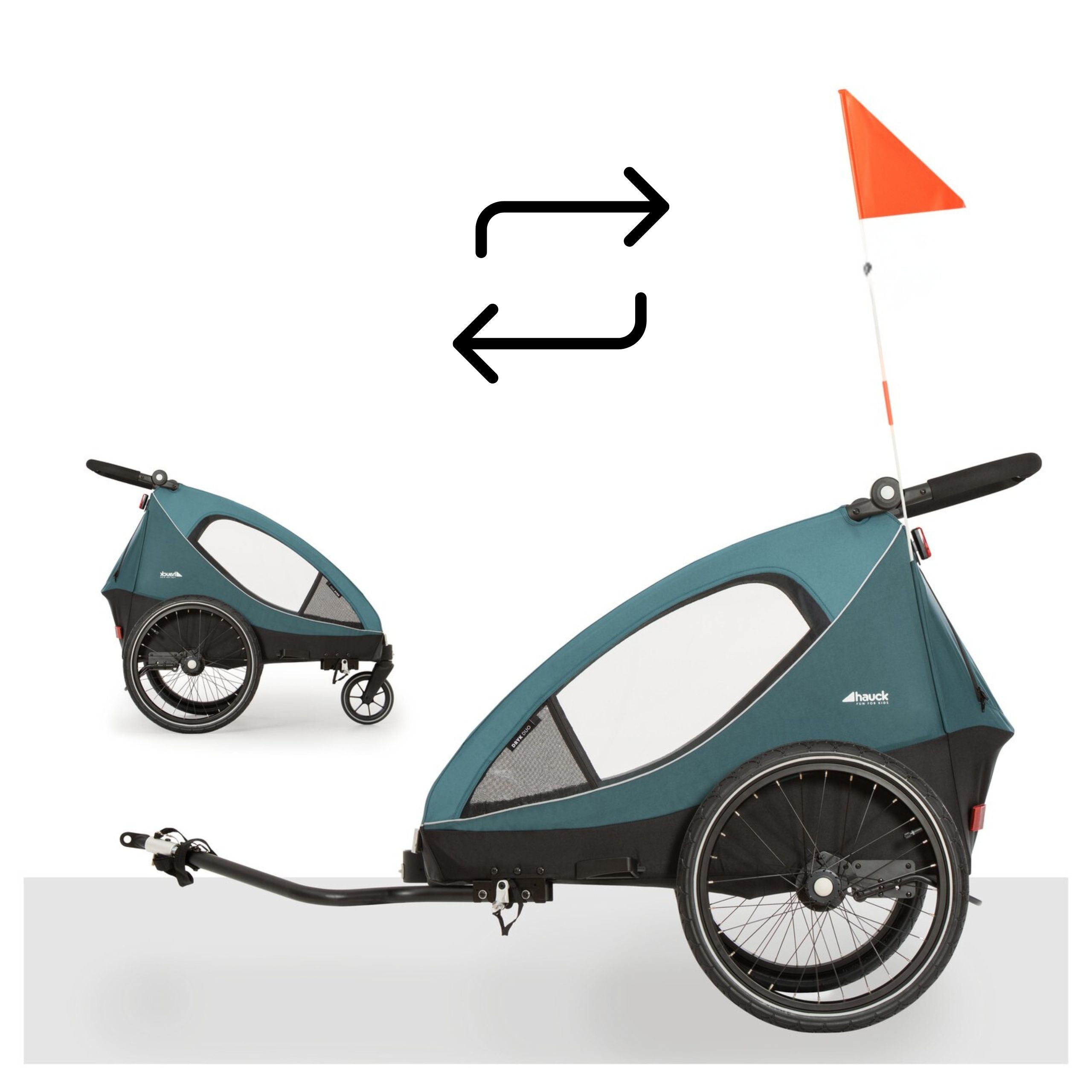 Hauck Dryk Duo - przyczepka rowerowa dwuosobowa | Ocean Green.