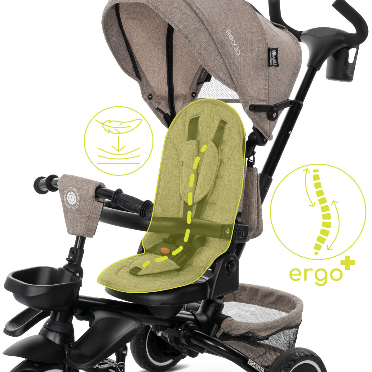 Lorelli Freccia - rowerek trójkołowy 5w1 pchacz składany z funkcją wolnego koła beżowy.