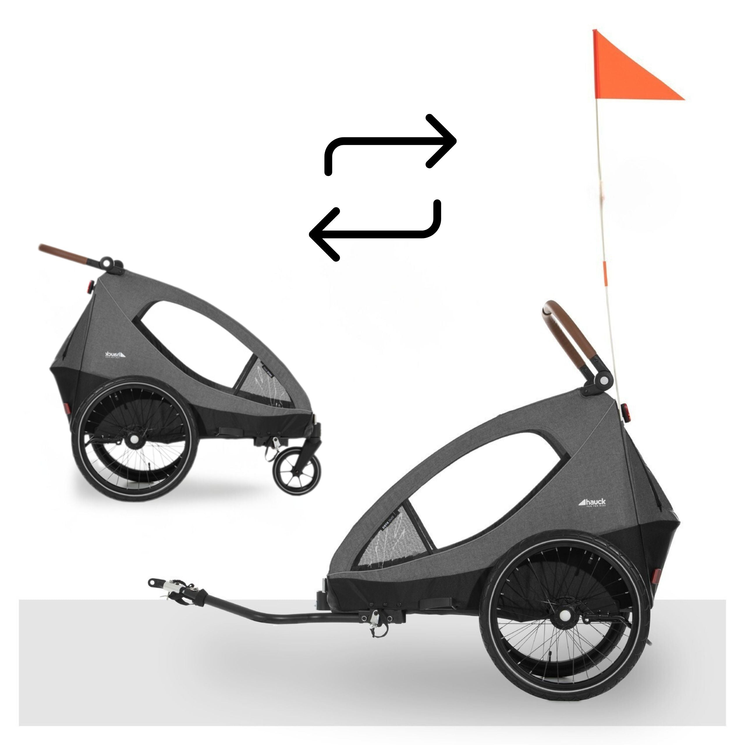 Hauck Dryk Duo - przyczepka rowerowa dwuosobowa | Melange Grey.