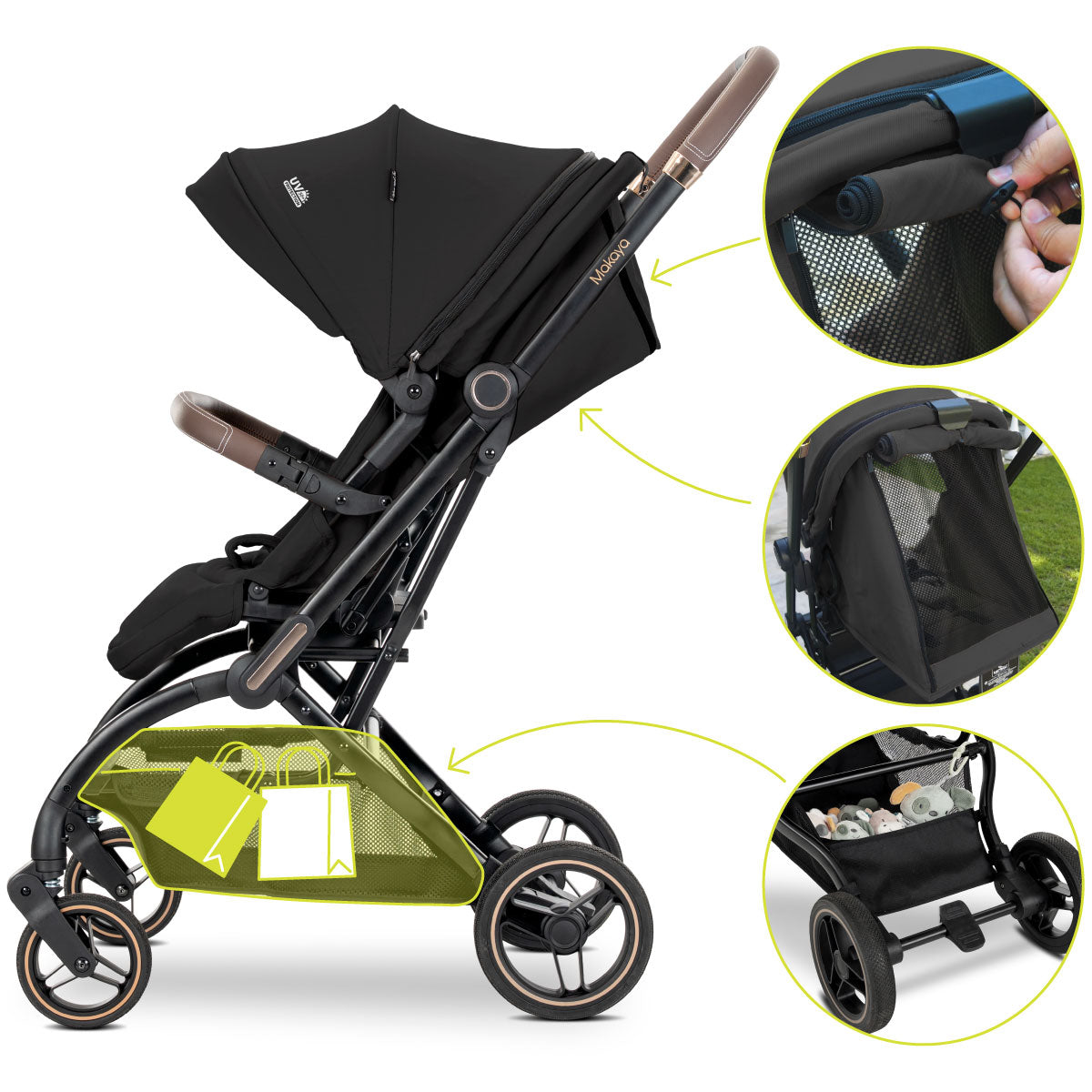 Lorelli Makaya - wózek spacerowy do 22kg obrotowy 360 | Black