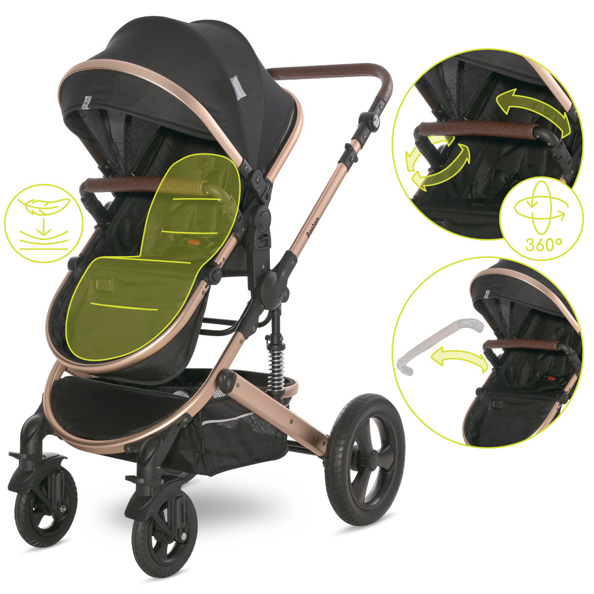 Lorelli Boston - wózek wielofunkcyjny 2w1 | Black + adaptery