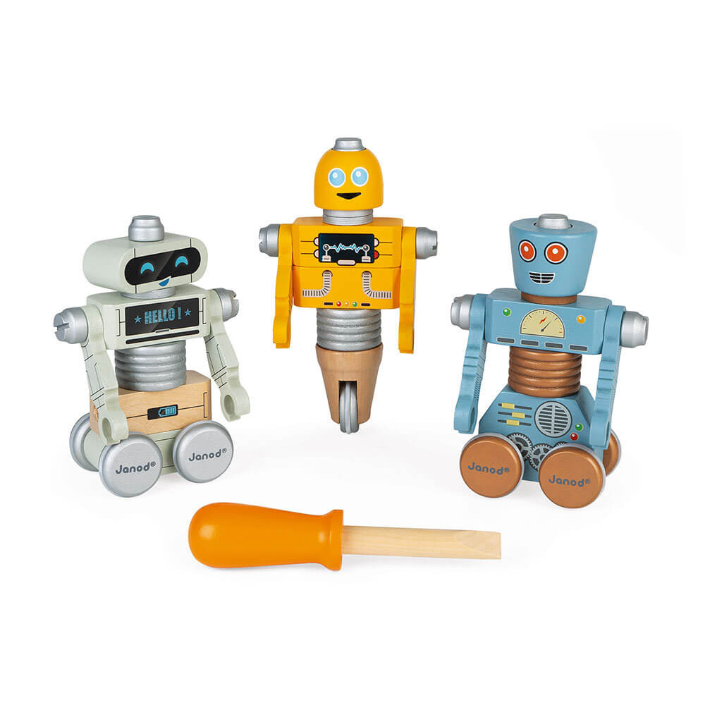 Janod - drewniane roboty do składania ze śrubkorętem Brico'kids