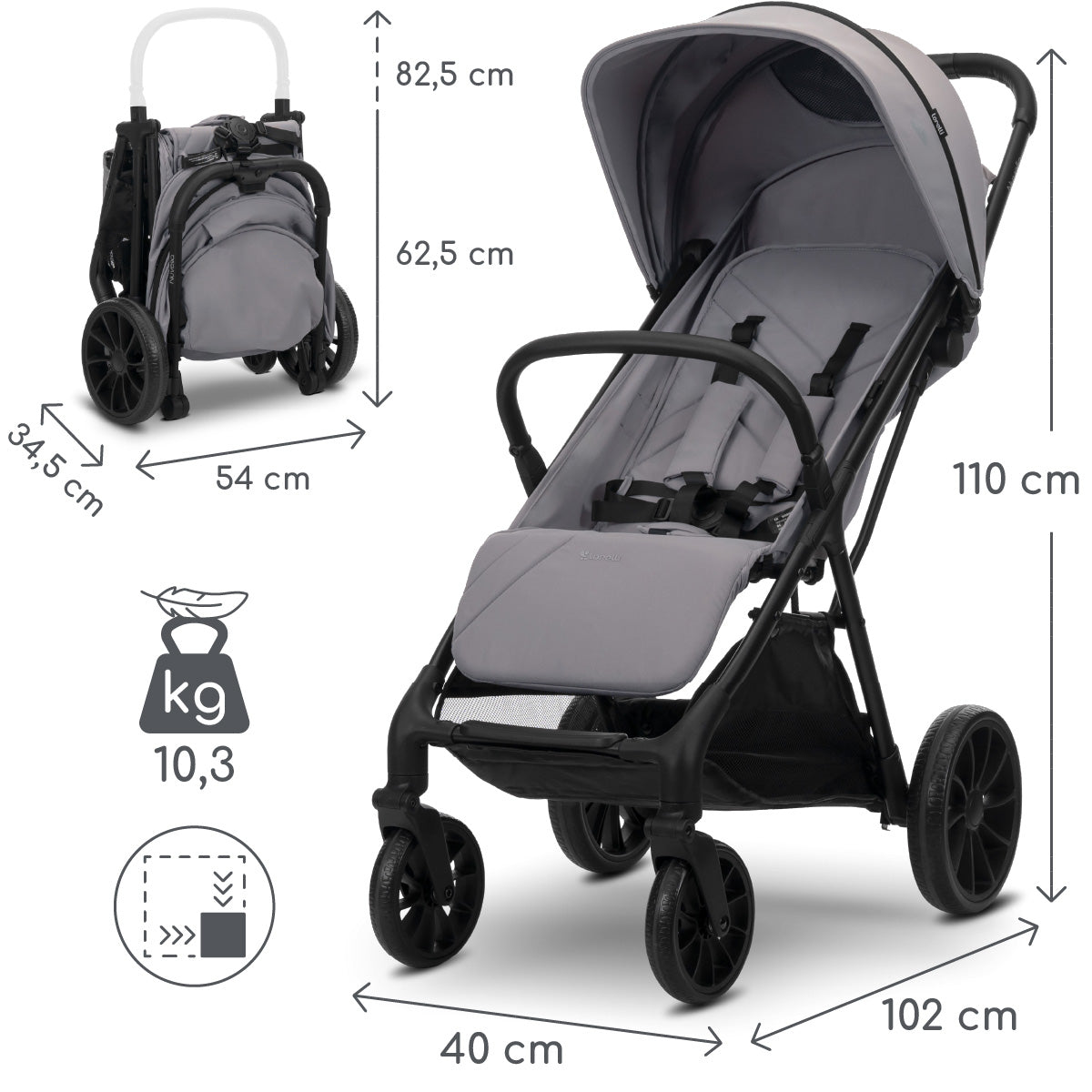 Lorelli Nuvella - wózek spacerowy do 22kg | Grey