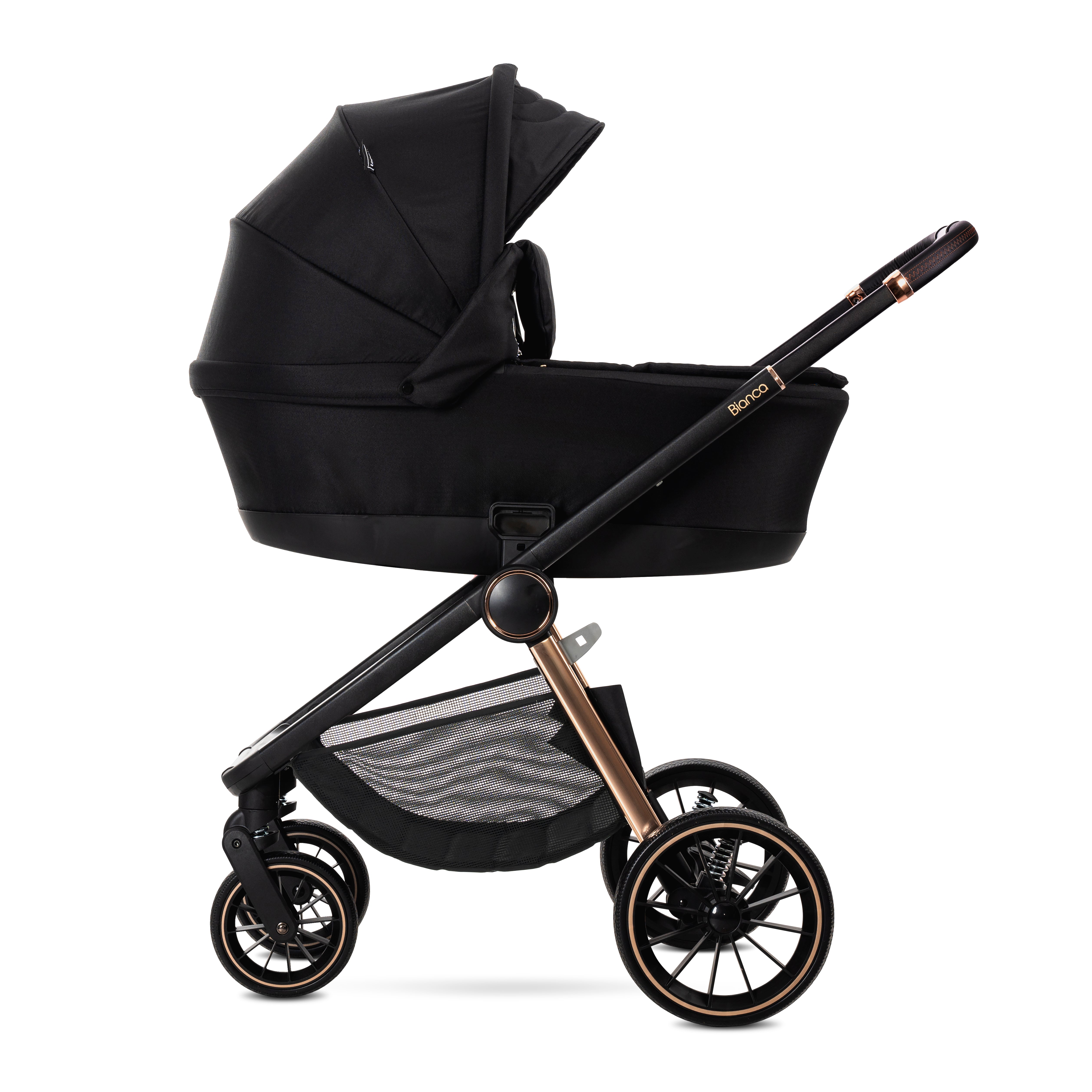 Lorelli Bianca - wózek wielofukcyjny 3w1 do 22kg + fotelik Aria Luxe | Black