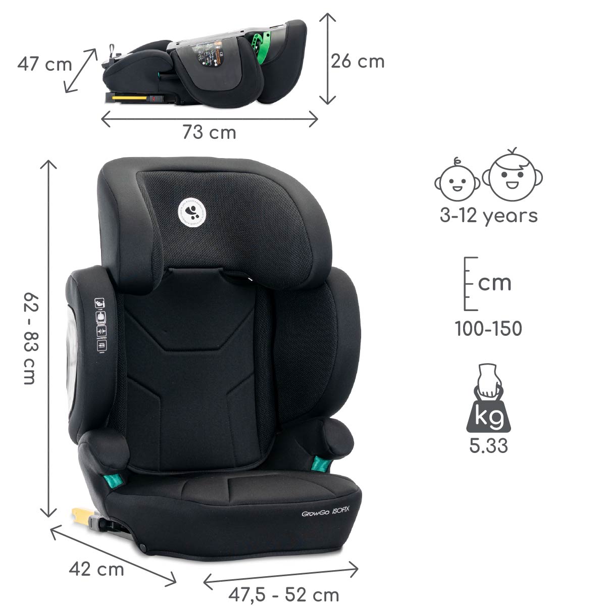 Lorelli Growgo - fotelik składany Isofix 100-150 I-Size | Black