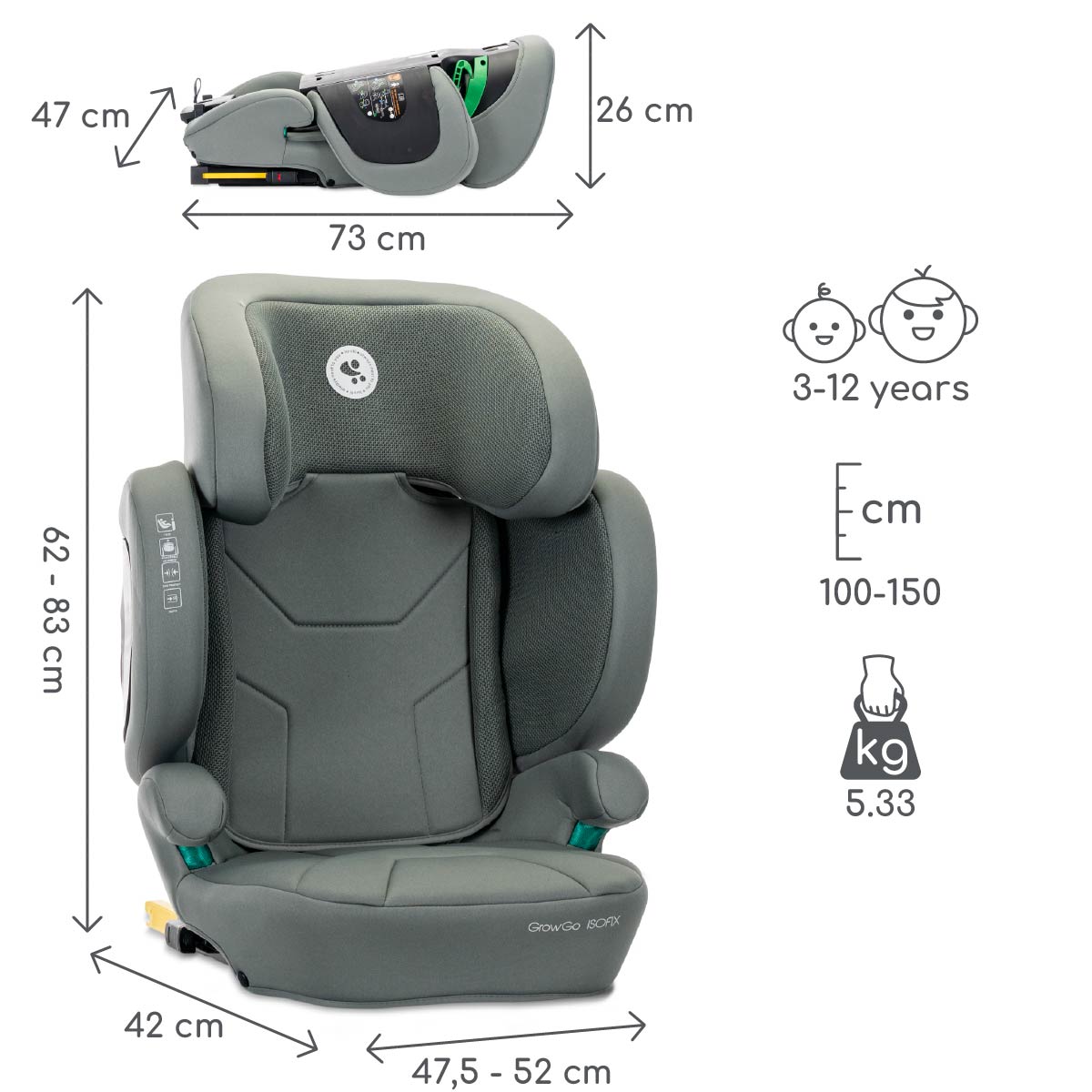 Lorelli Growgo - fotelik składany Isofix 100-150 I-Size | Green