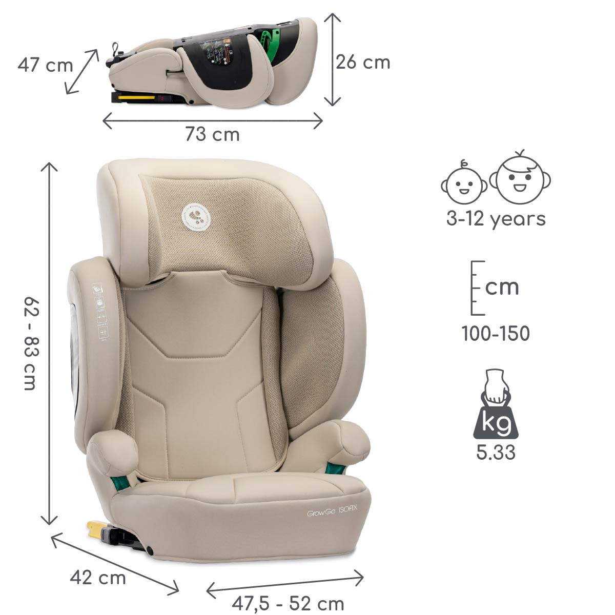 Lorelli Growgo - fotelik składany Isofix 100-150 I-Size | Beige