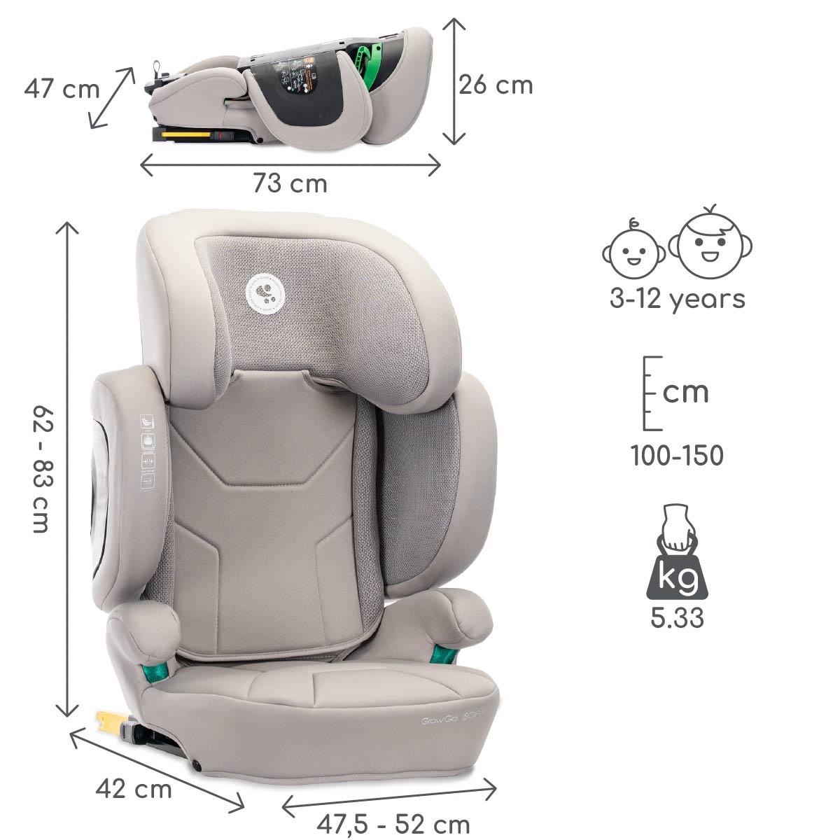 Lorelli Growgo - fotelik składany Isofix 100-150 I-Size | Grey