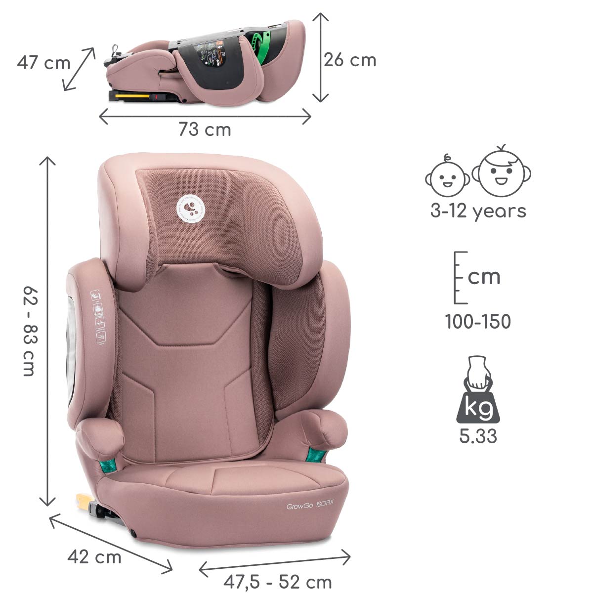 Lorelli Growgo - fotelik składany Isofix 100-150 I-Size | Pink