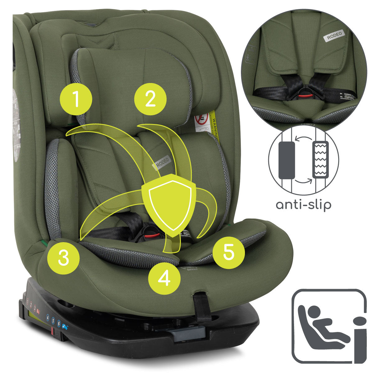 Lorelli Rodeo - fotelik 40-150 cm ISOFIX 360 | Green&Grey.