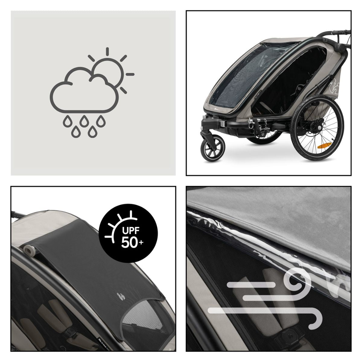 Hauck Bike n Walk duo - przyczepka rowerowa dwuosobowa | Light Grey.