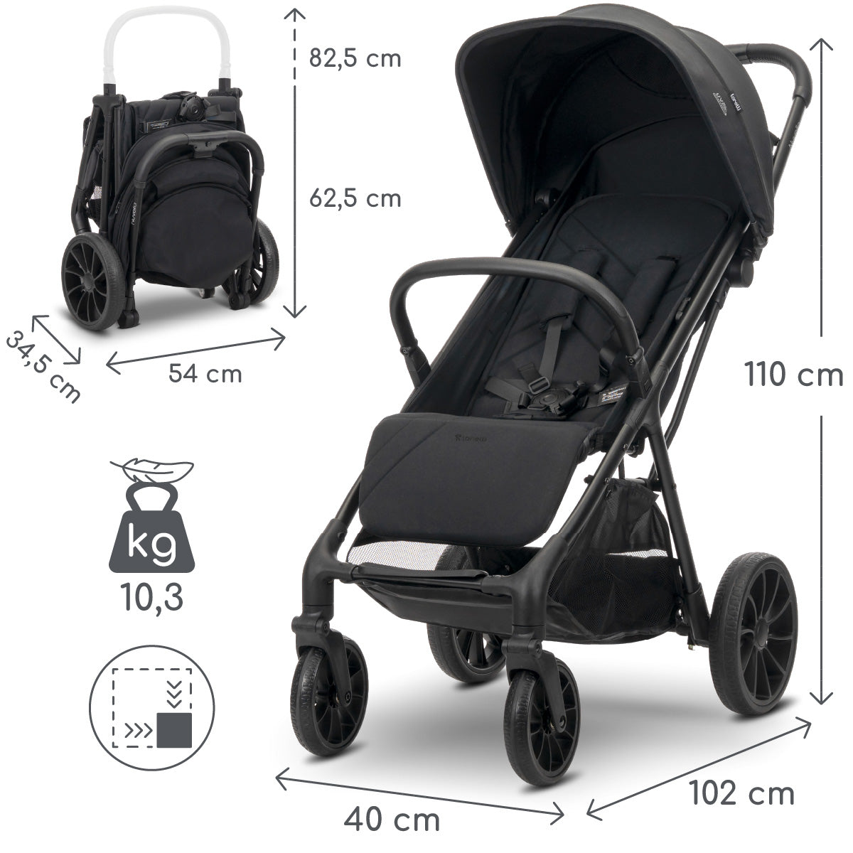 Lorelli Nuvella - wózek spacerowy do 22kg | Black