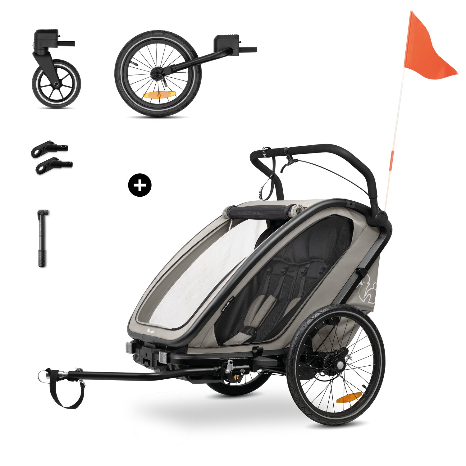Hauck Bike n Walk duo - przyczepka rowerowa dwuosobowa | Light Grey.