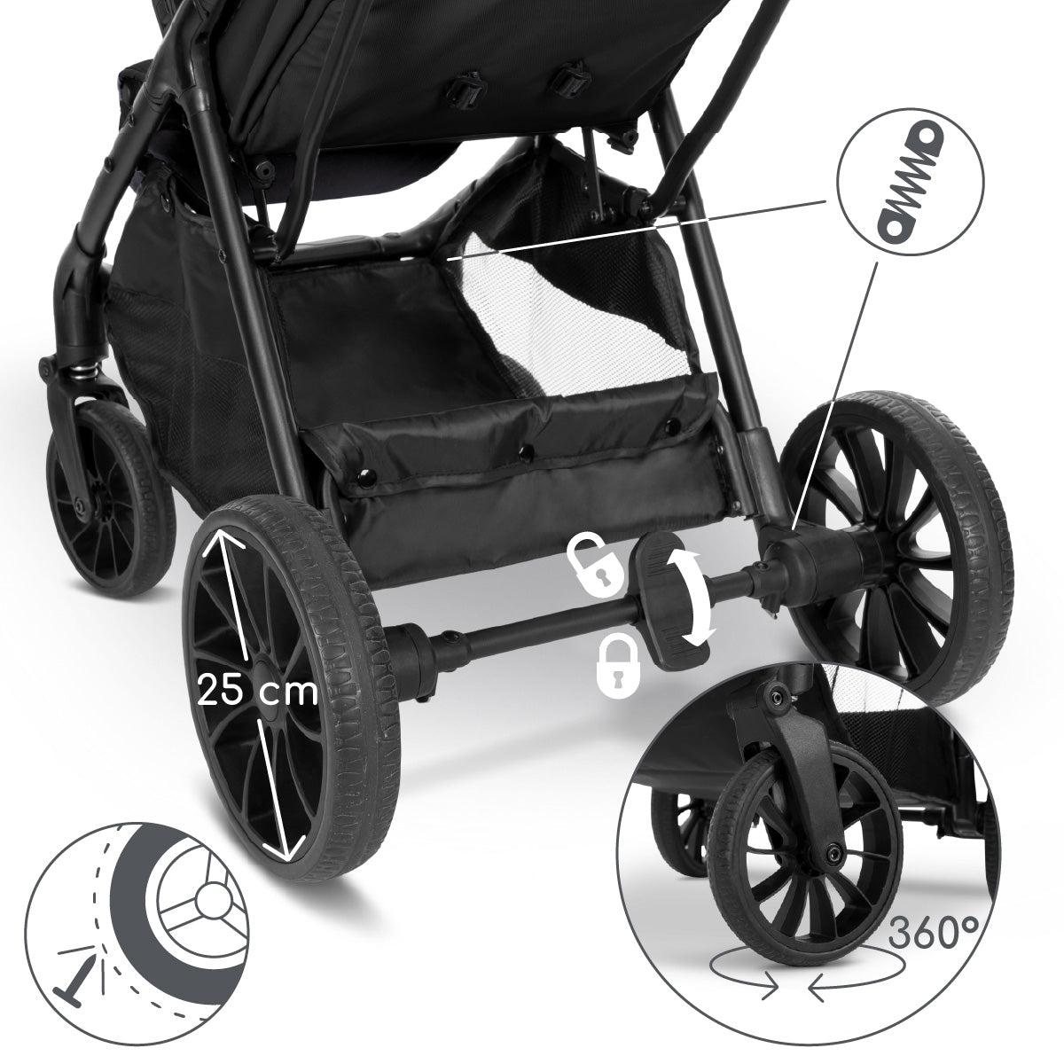 Lorelli Nuvella - wózek spacerowy do 22kg | Black